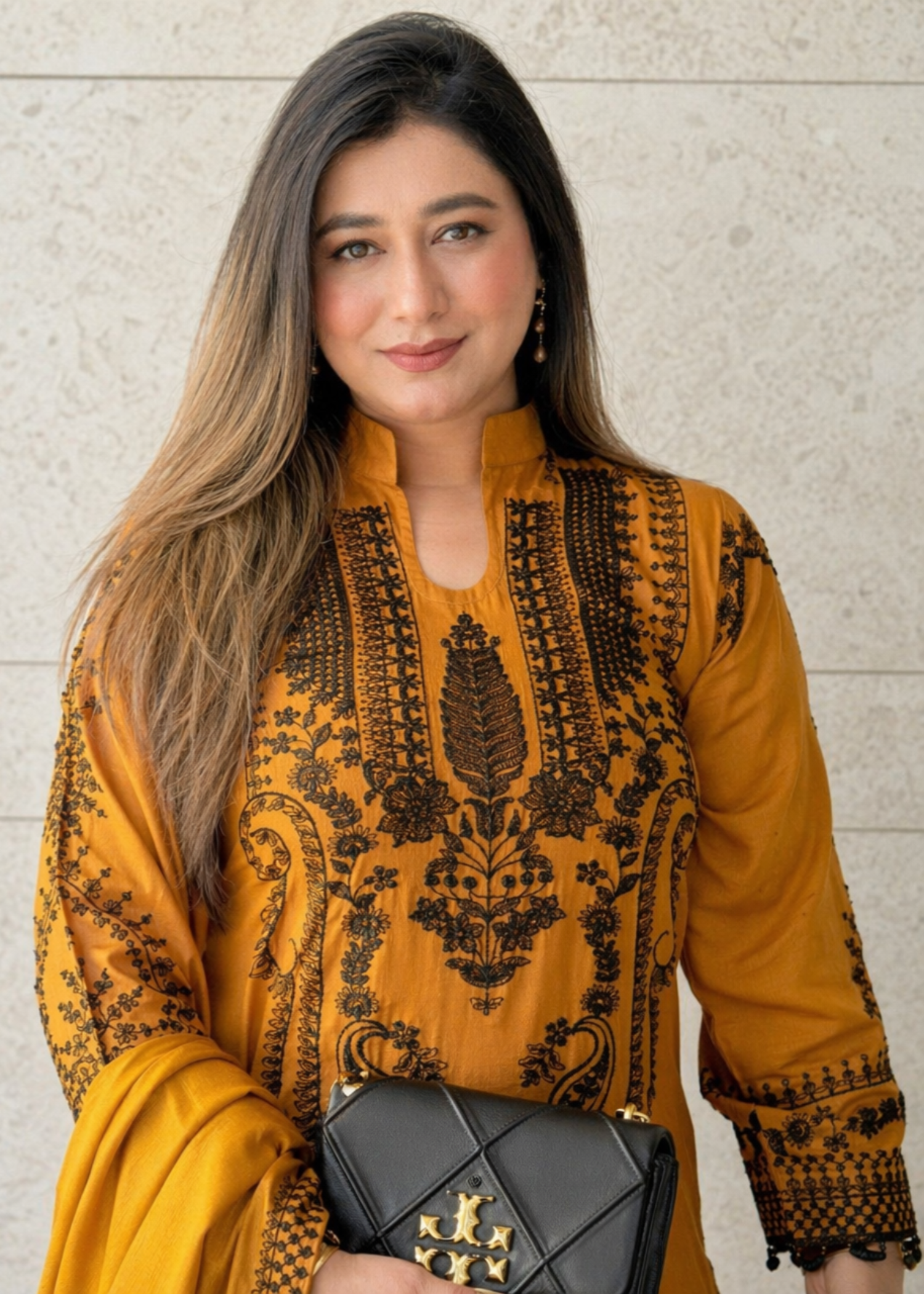linen chambray Kurta Set in Mari gold