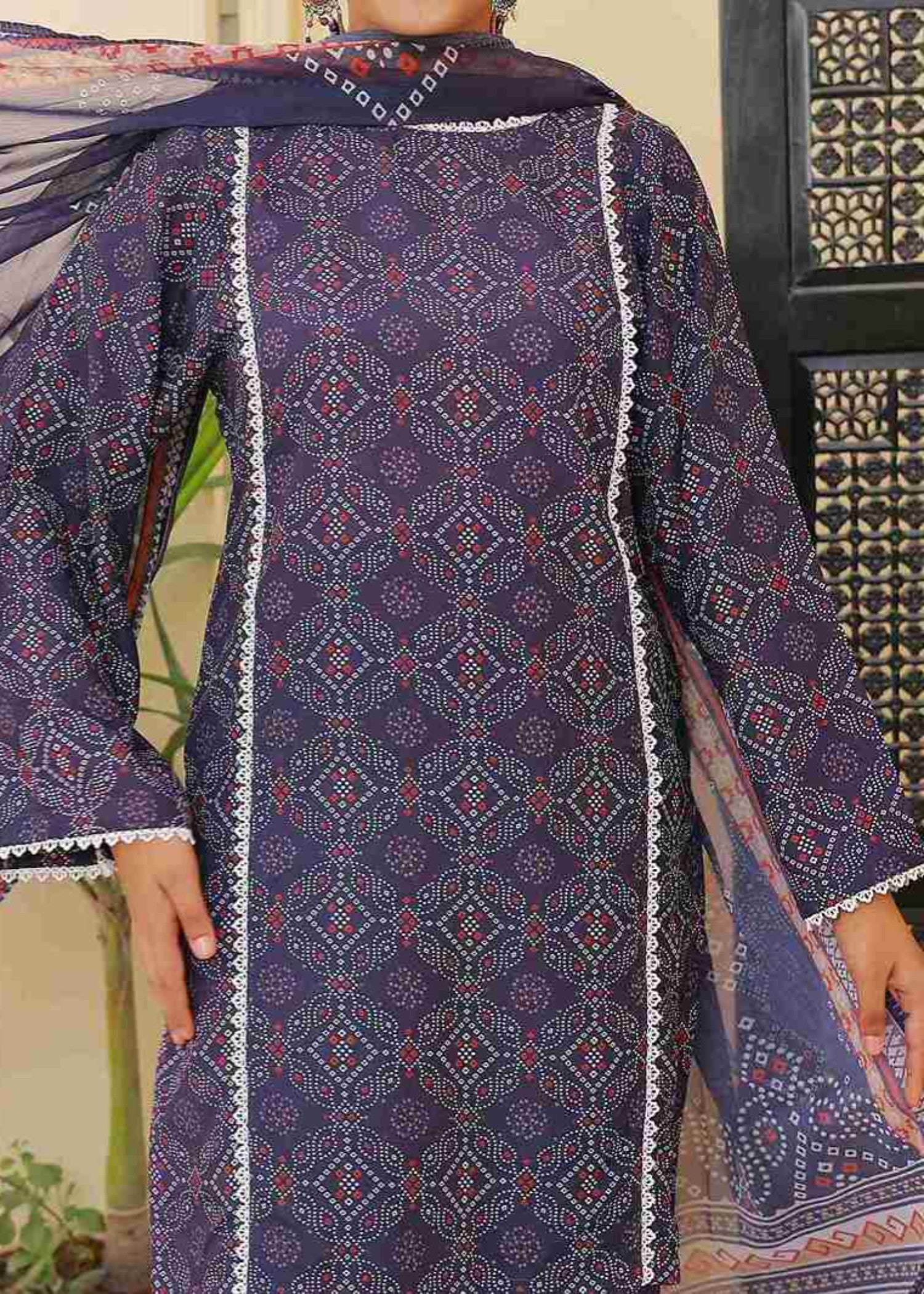 swiss lawn Kurta Set in Purple