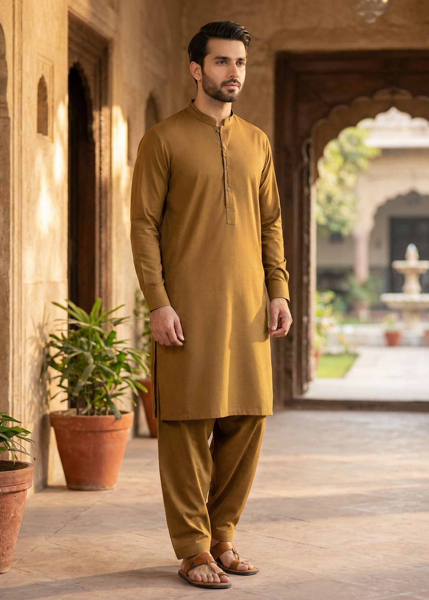 wash & wear Shalwar Kameez in Peanut