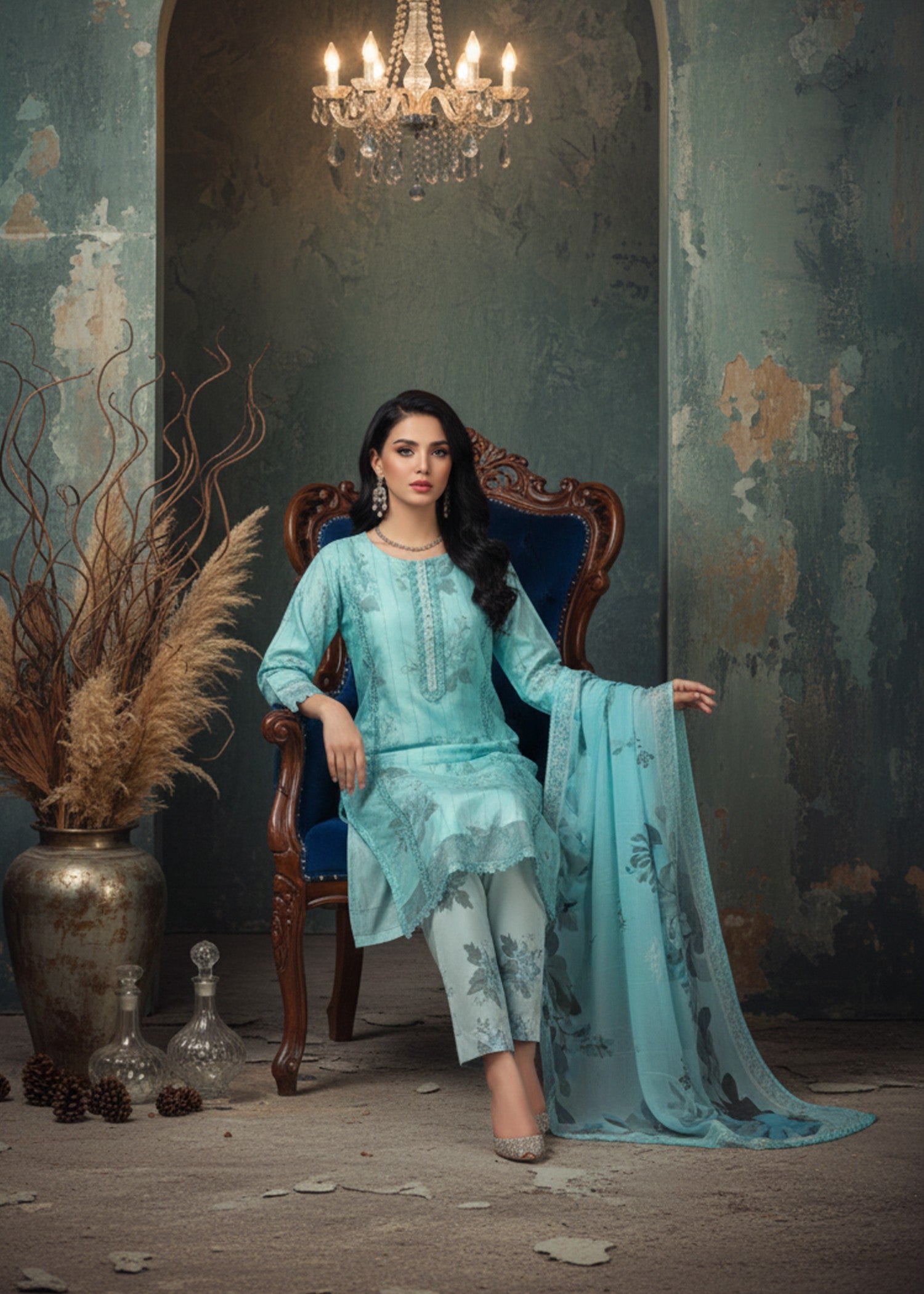 zari organza Kurta Set in Pastel green