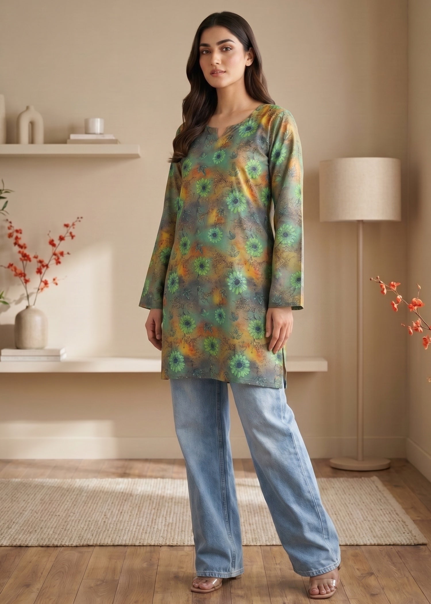 lawn cotton Kurti in Olive green