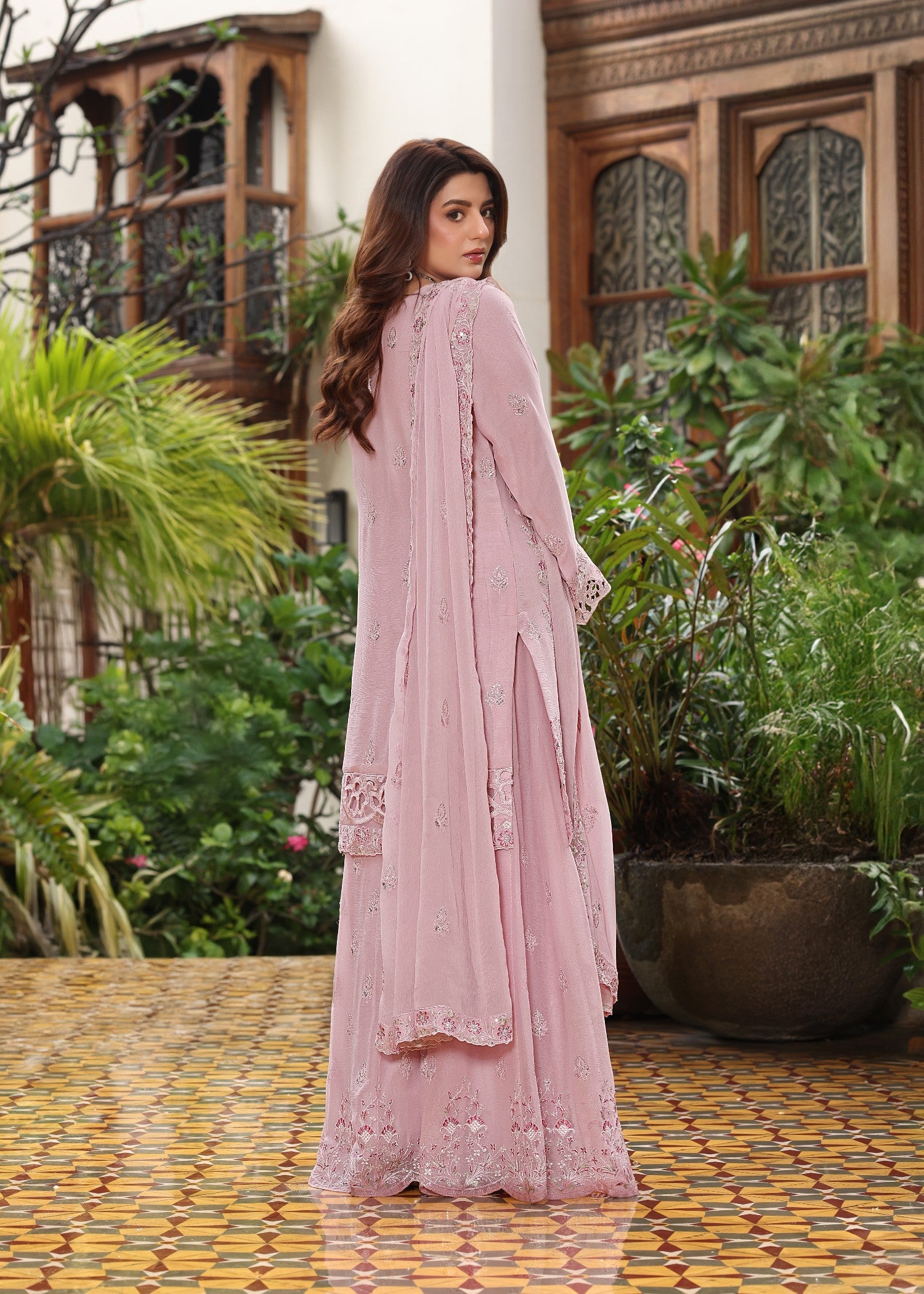 chiffon Kurta Set in Light pink