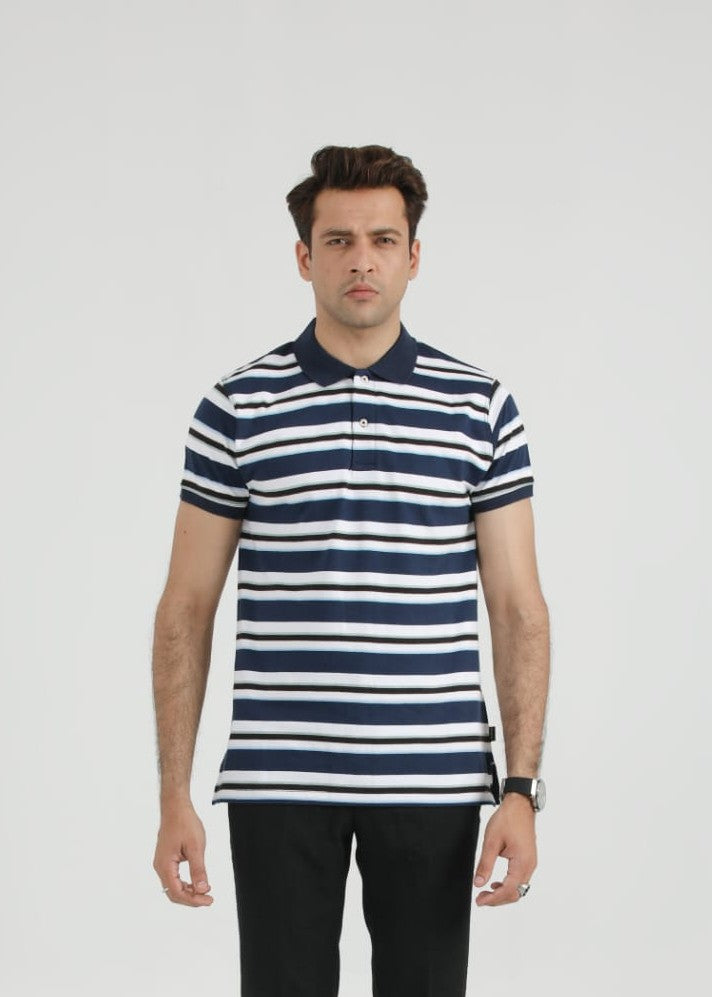 single jersey knit Polo Shirt in Navy blue