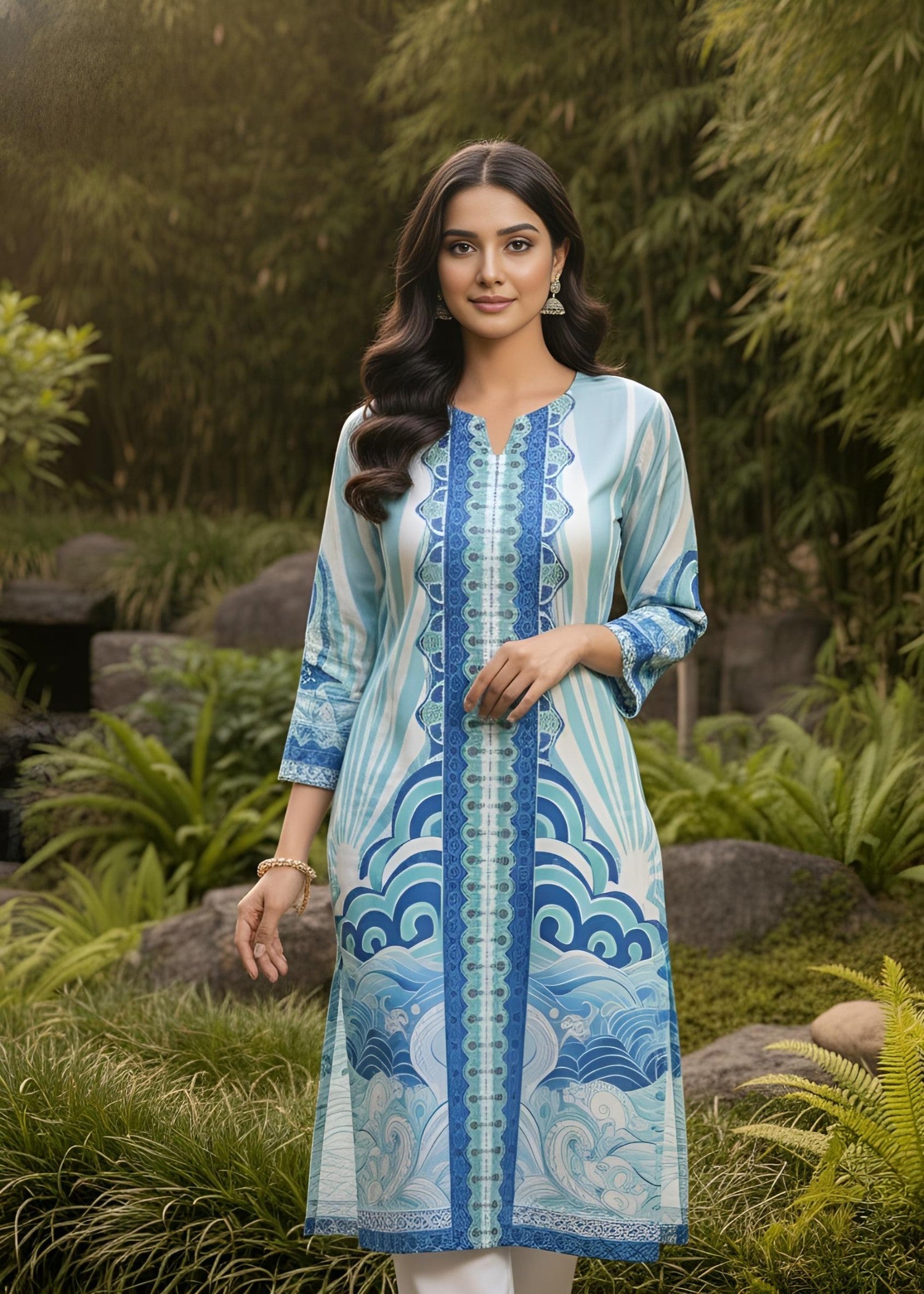 wool Kurta Set in Sky blue