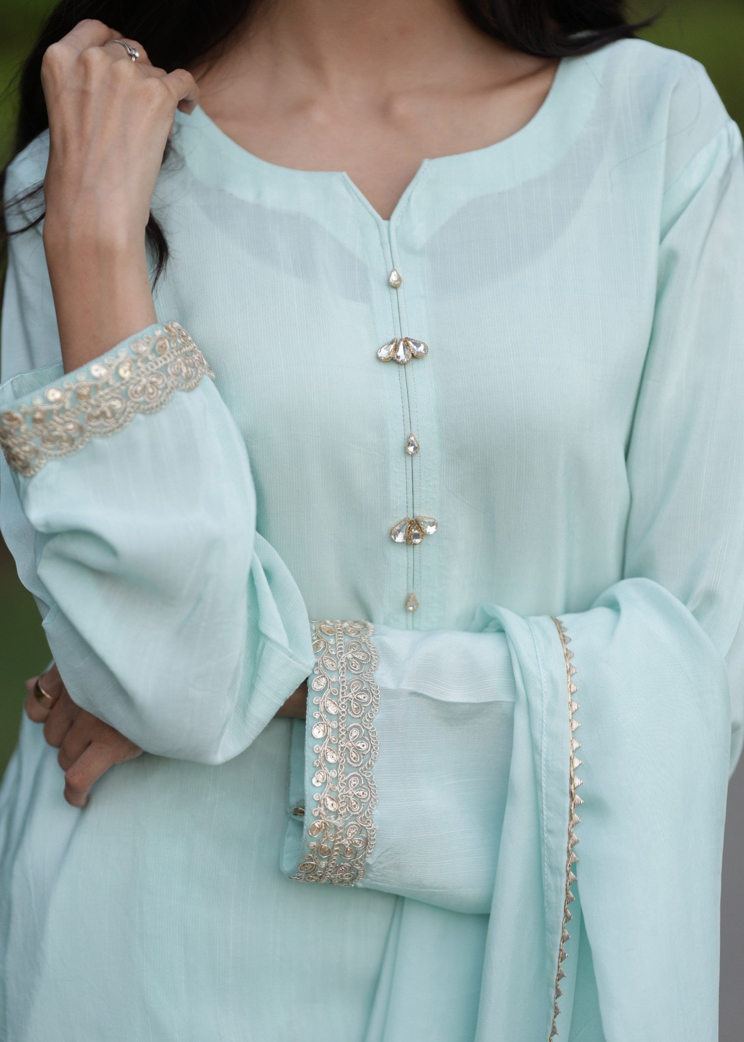 pk raw silk Kurta Set in Ice blue