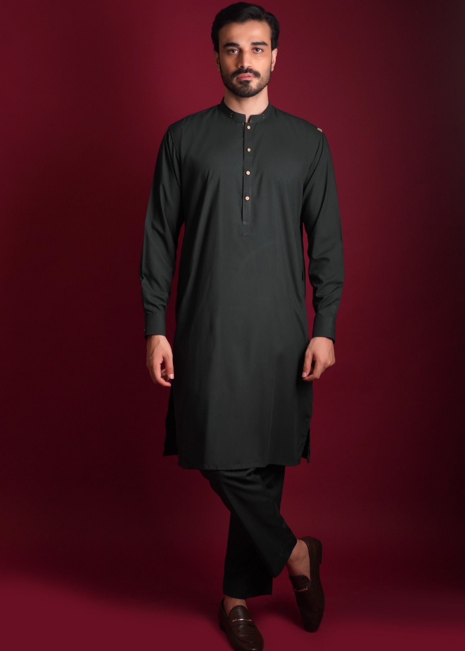 cotton viscose Kurta Set in Dark green