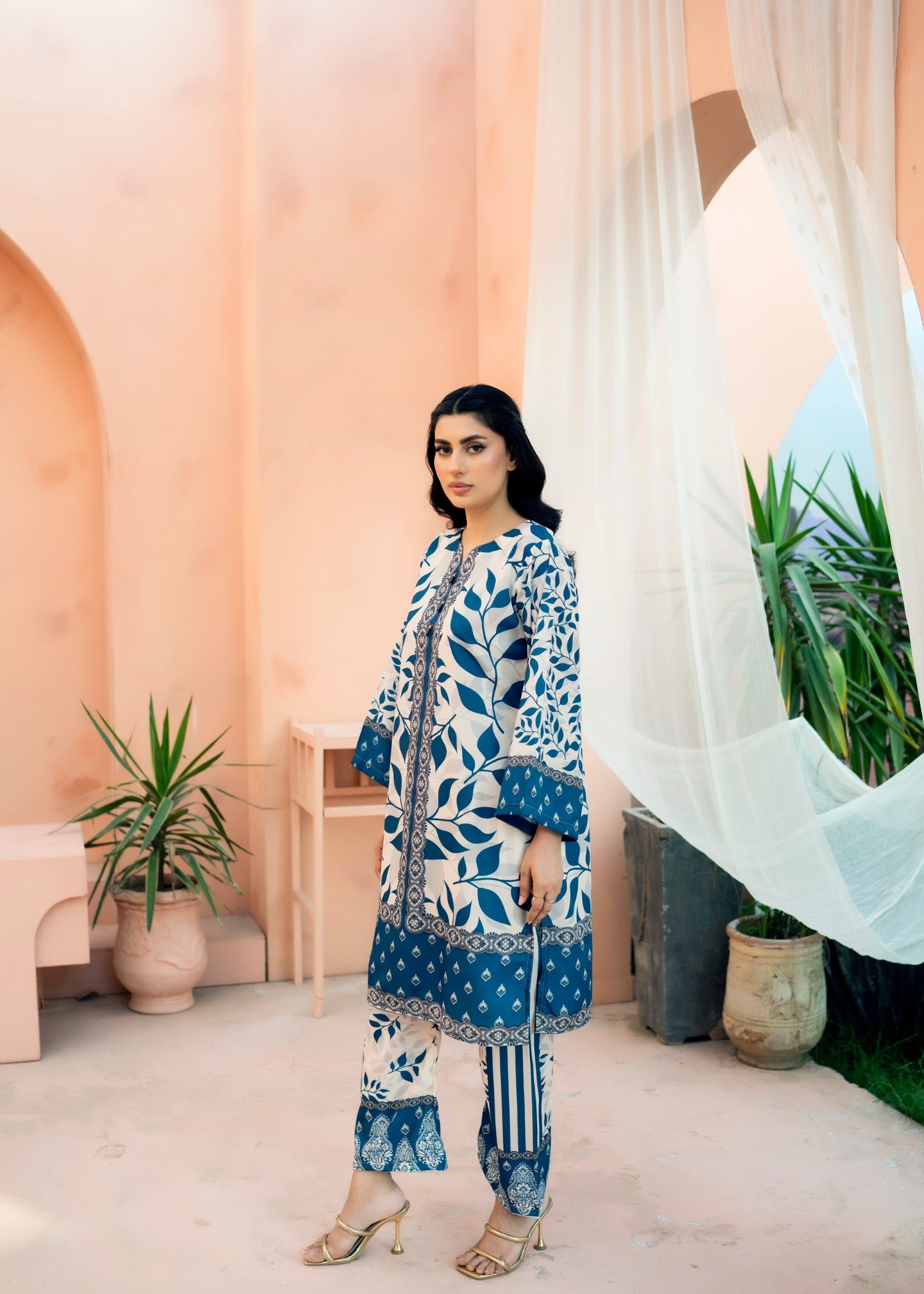 poly lawn Co Ord Sets in Beige, steel blue