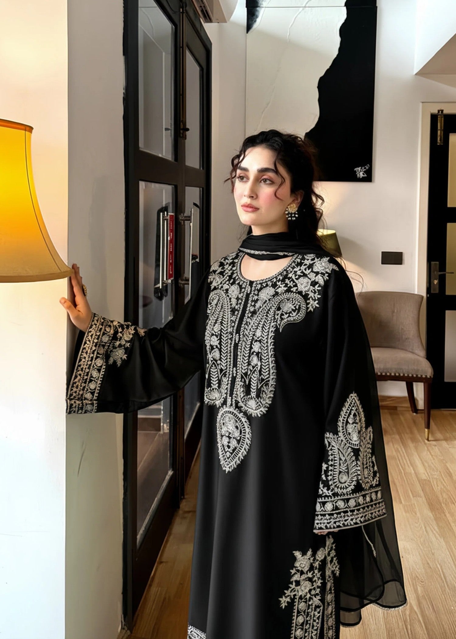 linen chambray Kurta Set in Black