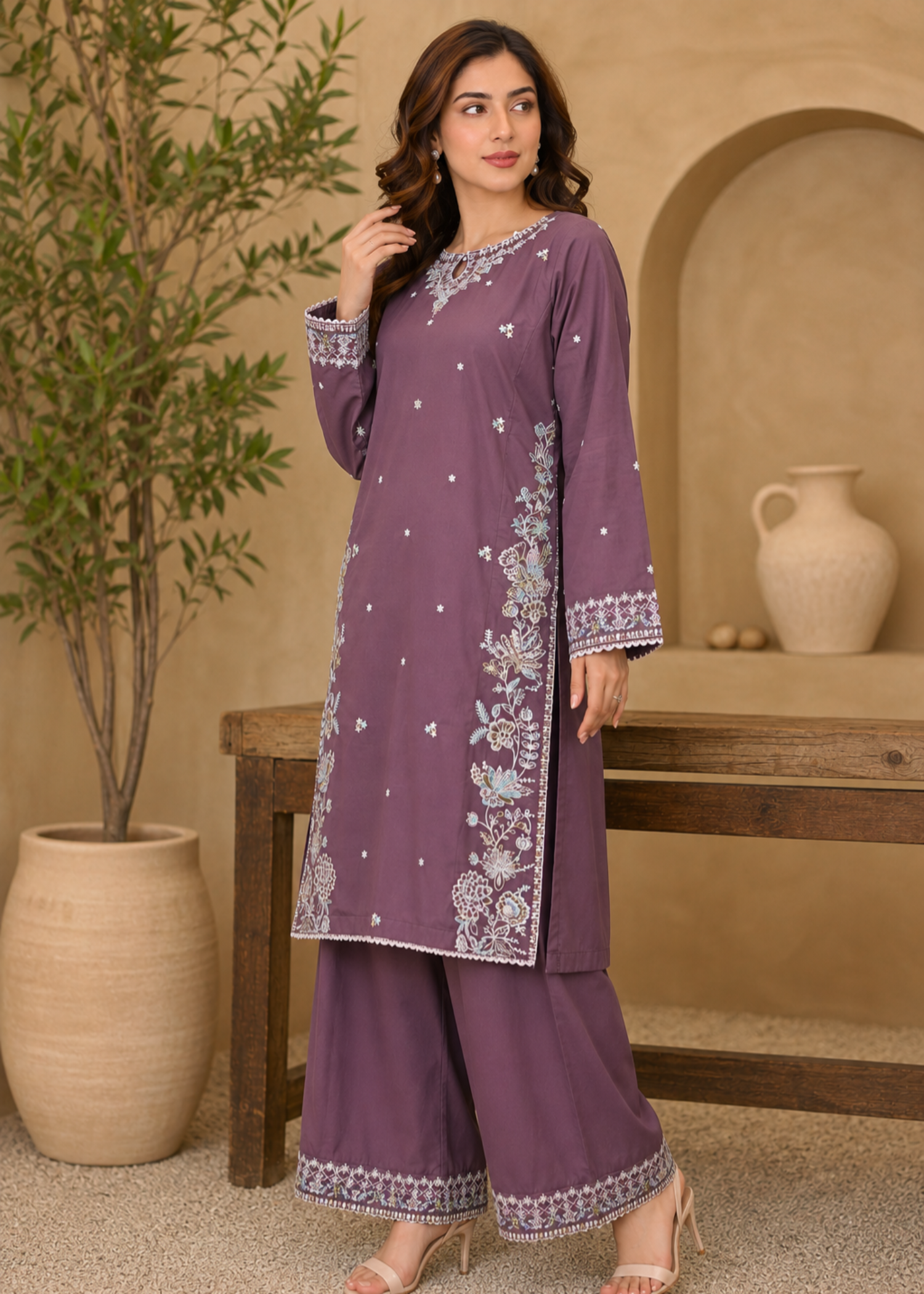 lawn Kurta Set in Lilac