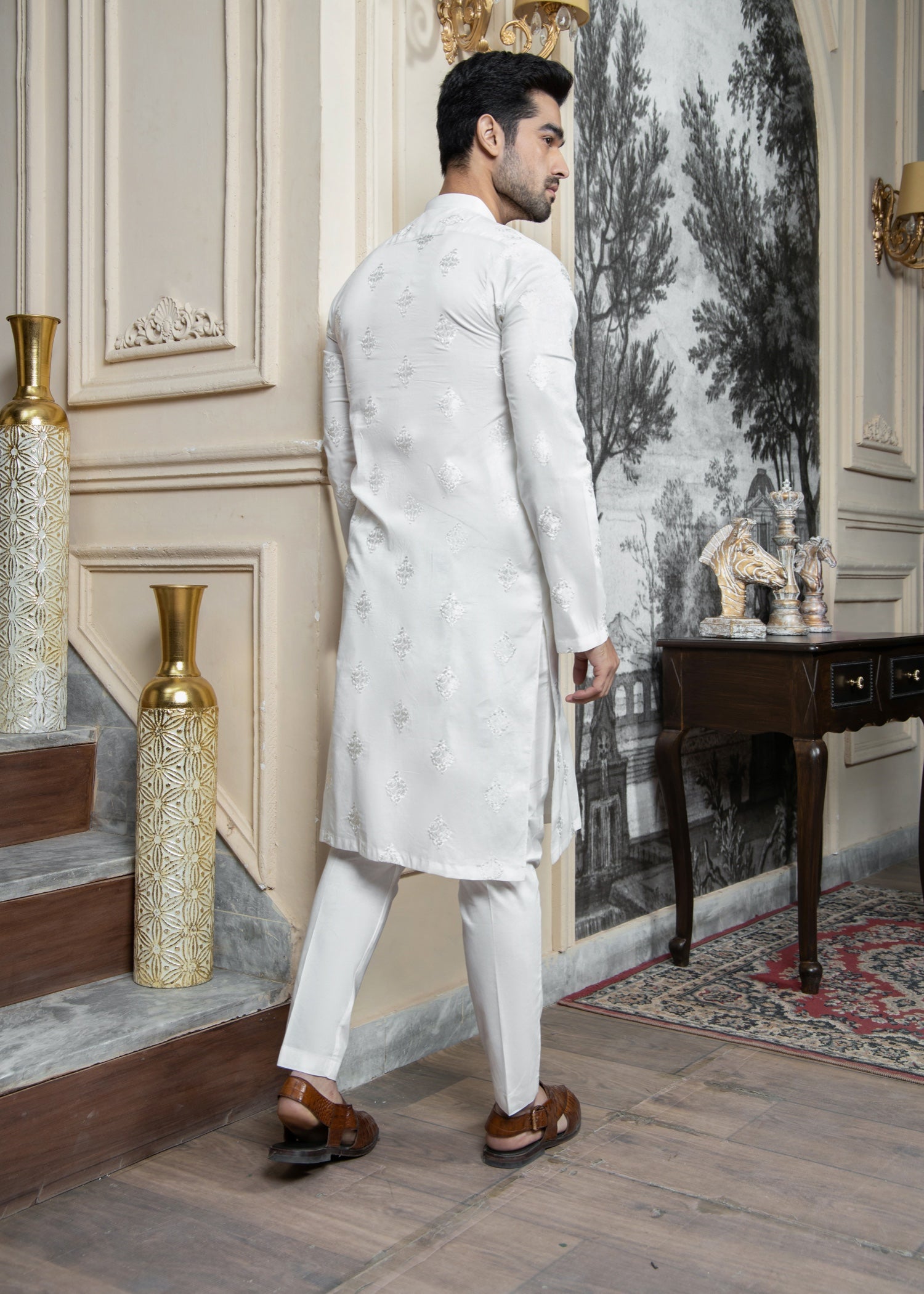 cotton Kurta Set in Off-white