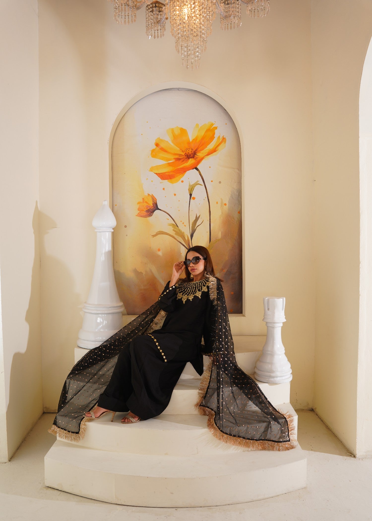 kattan silk Kurta Set in Jet black
