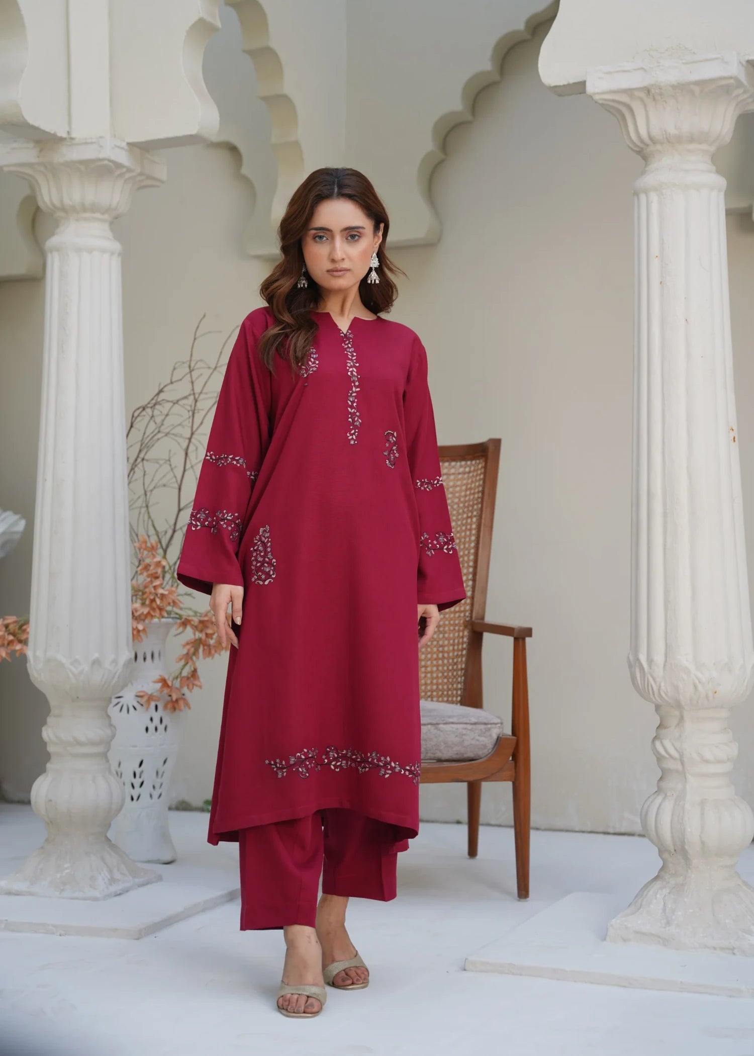 silk karandi Kurta Set in Red
