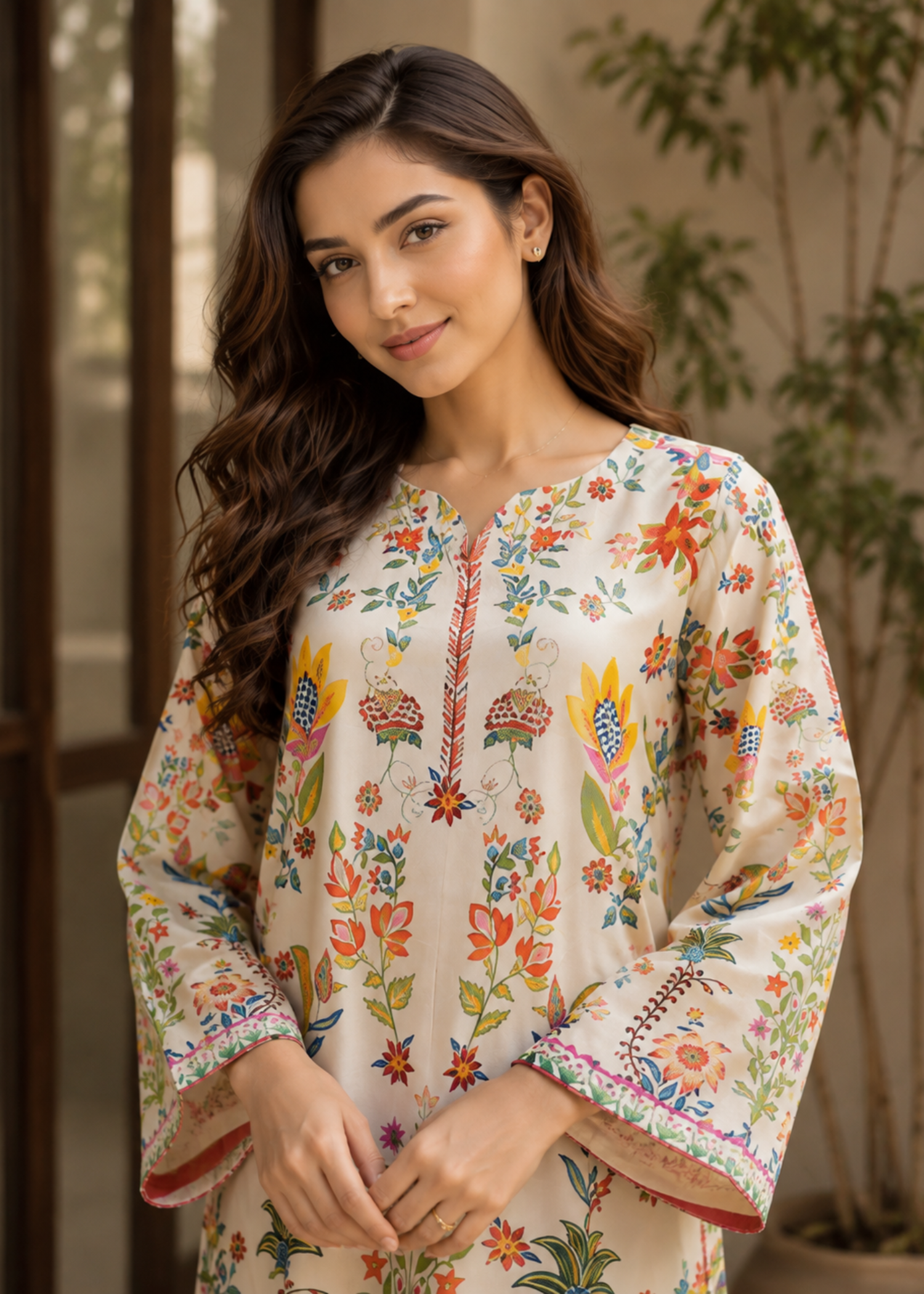 silk charmeuse Kaftan in Cream