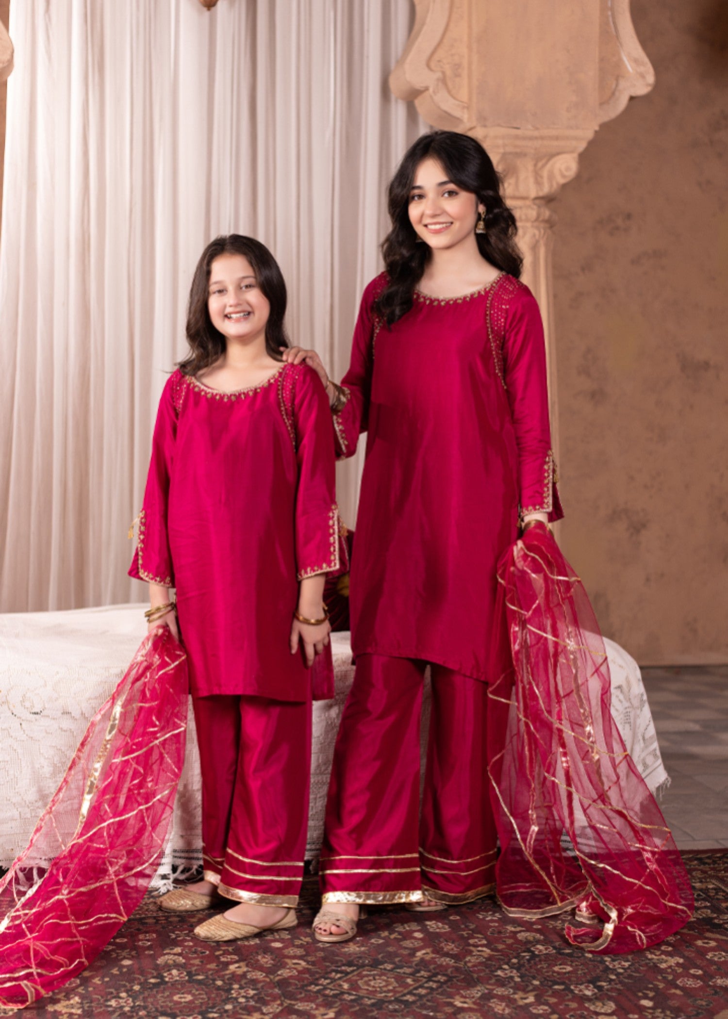 pk raw silk Kurta Set in Hot pink