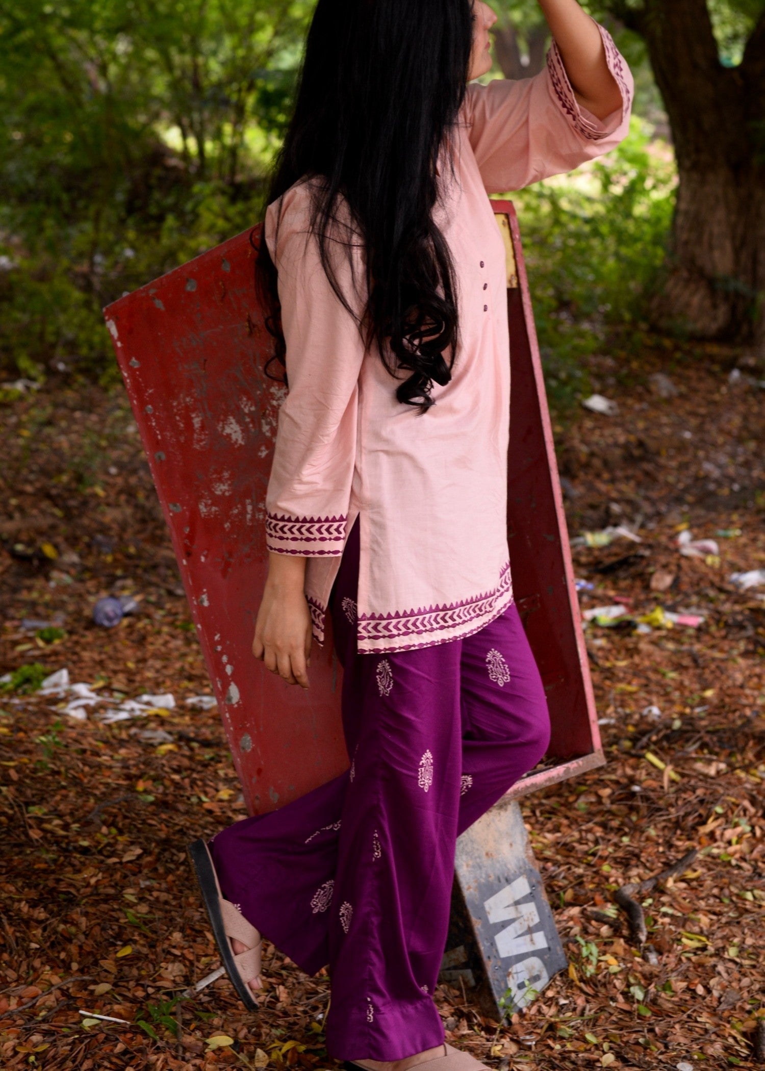 lawn Kurta Set in Plum, rose pink