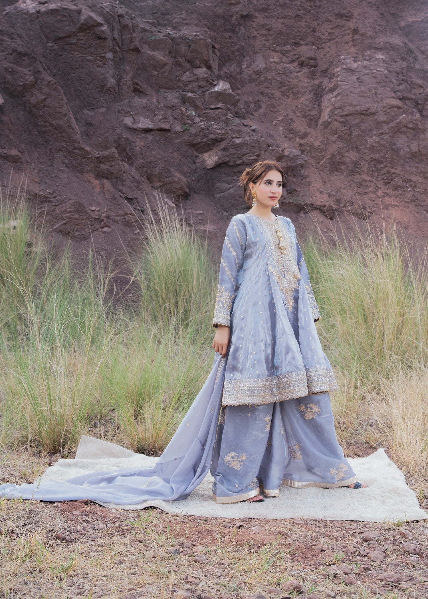 cotton silk Short Frock in Lavender