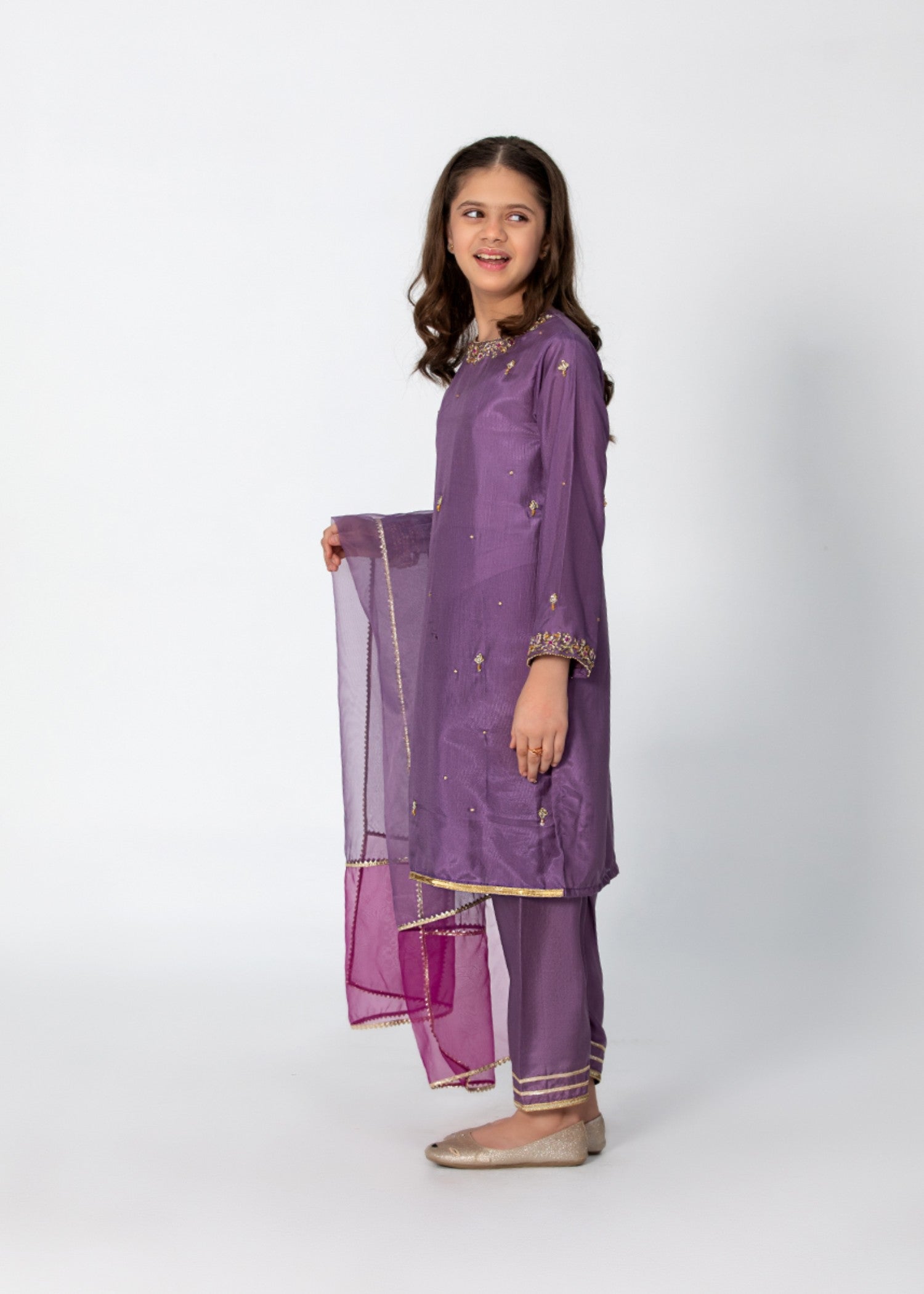 raw silk Kurta Set in Purple ash