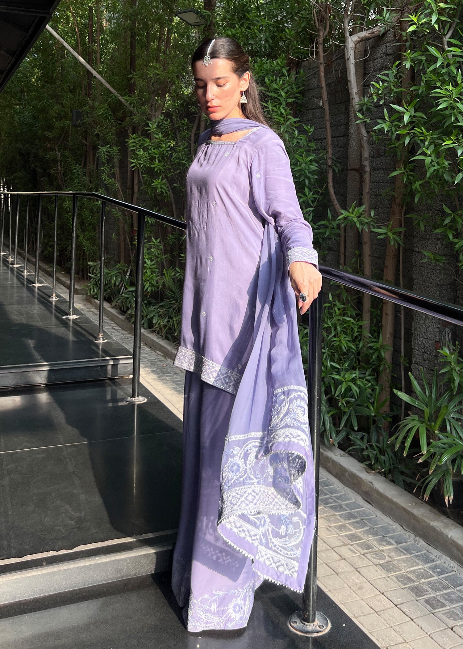 raw silk Kurta Set in Purple ash