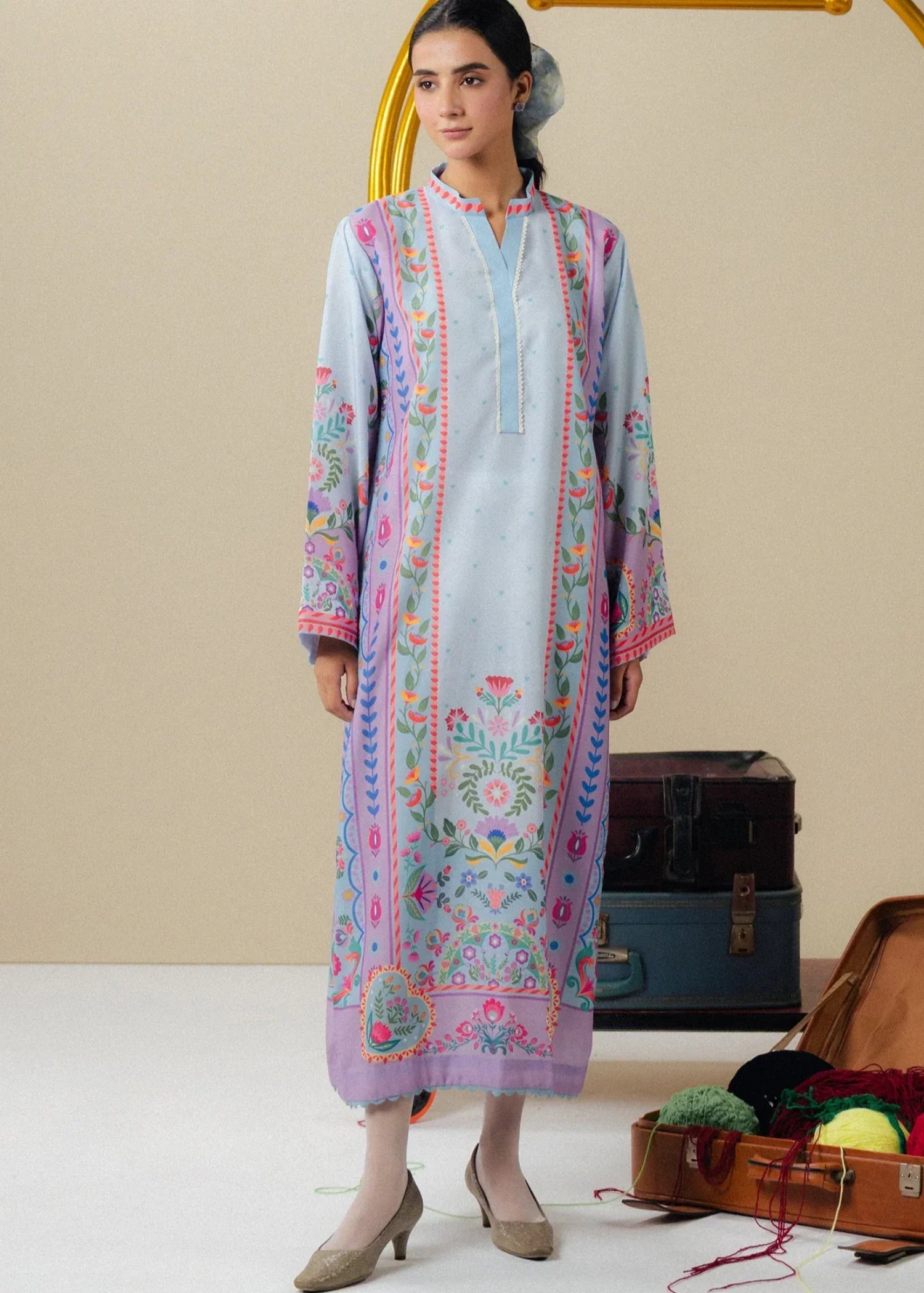 poly lawn Kurti in Sky