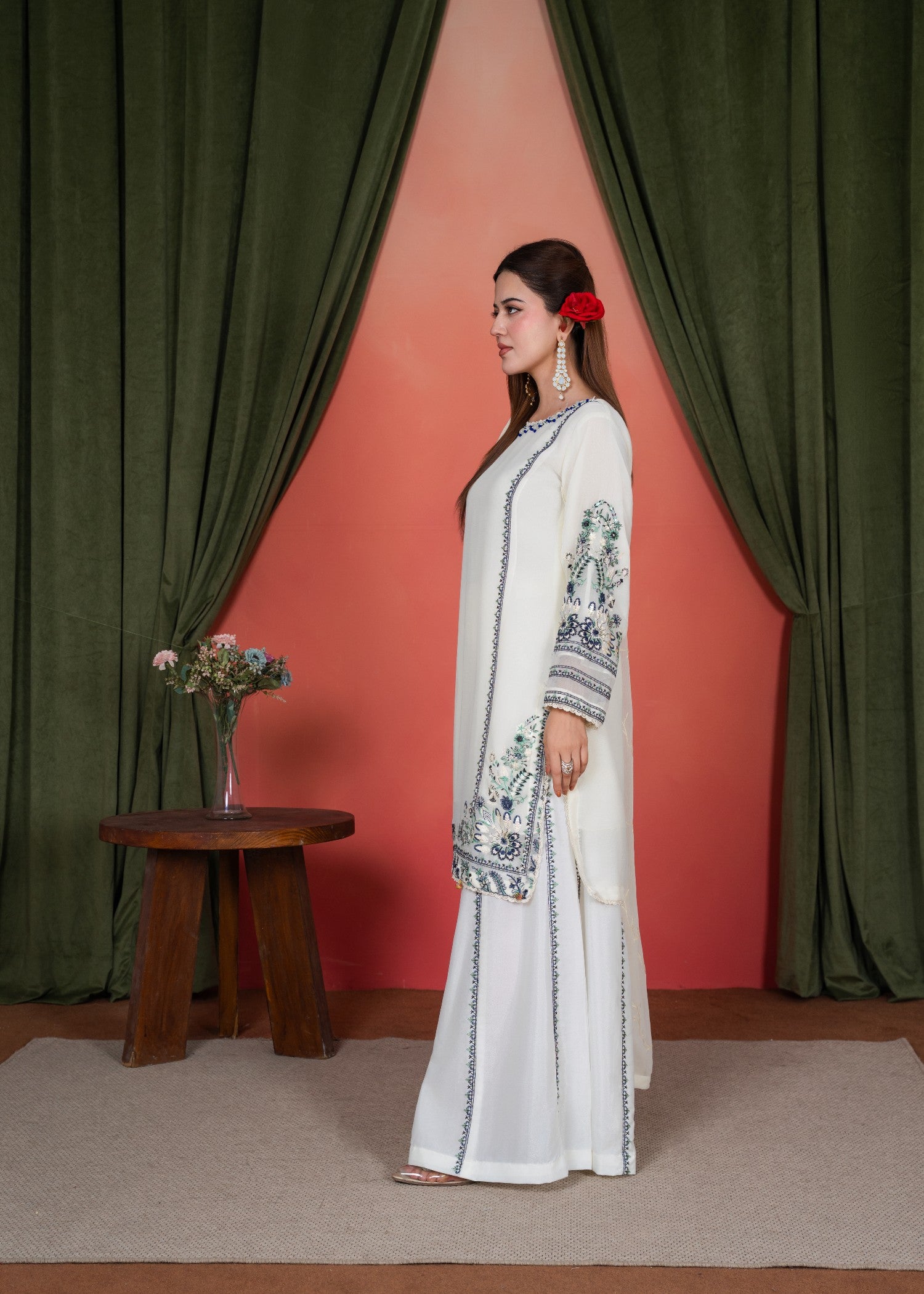 crinkle chiffon Sharara in Off-white