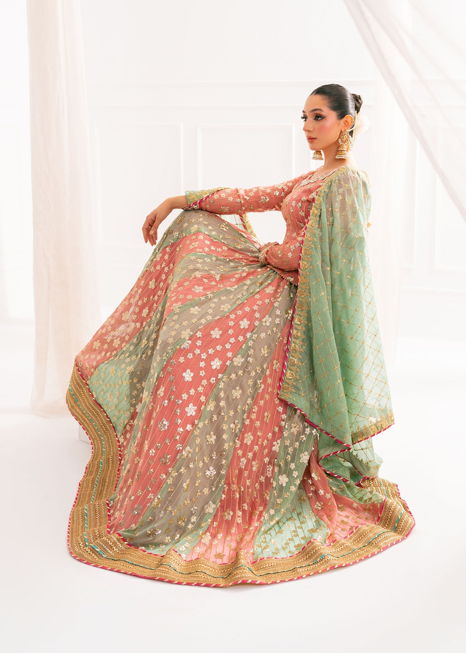 chiffon Lehenga in Pink