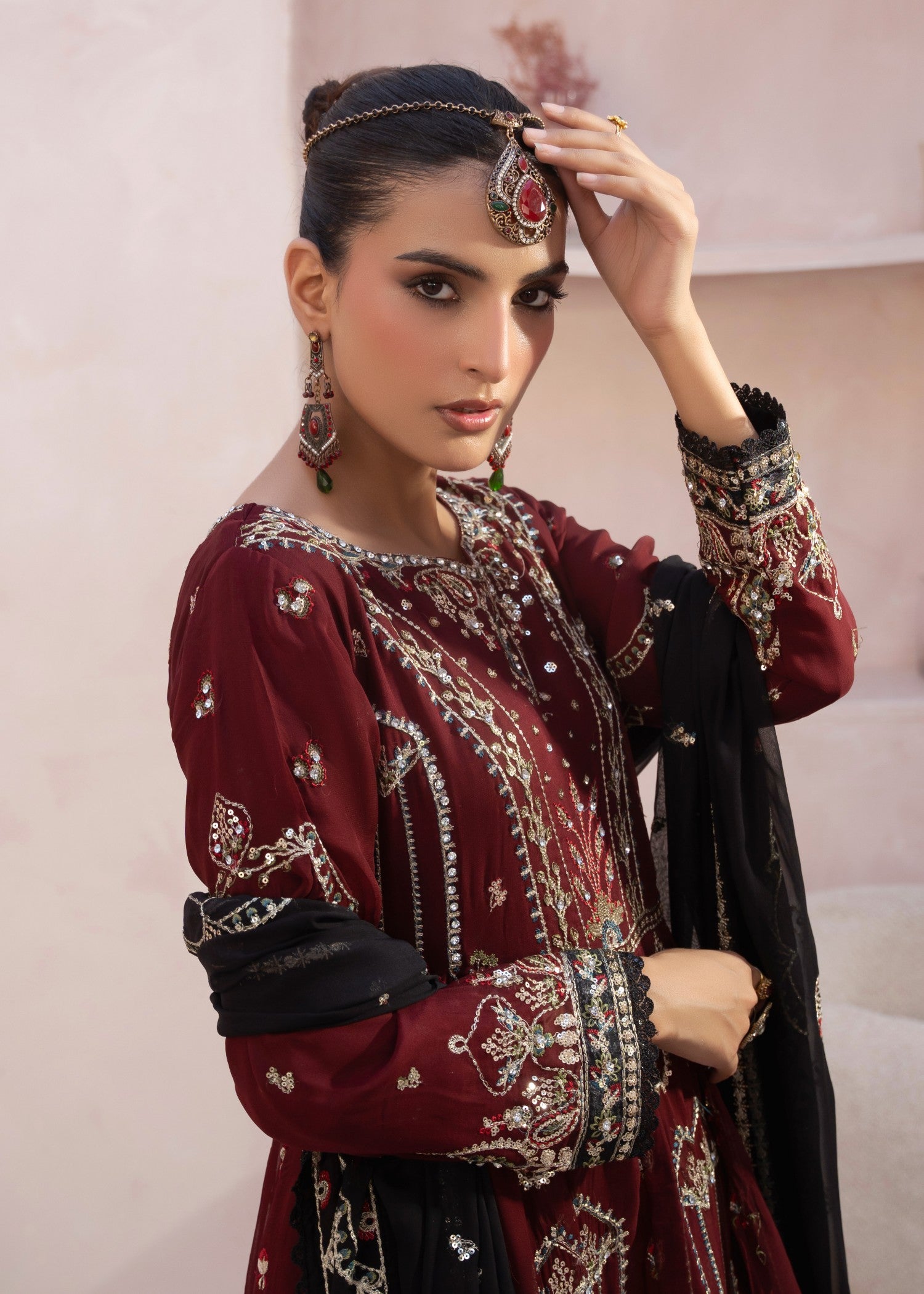 chiffon Peplum in Maroon
