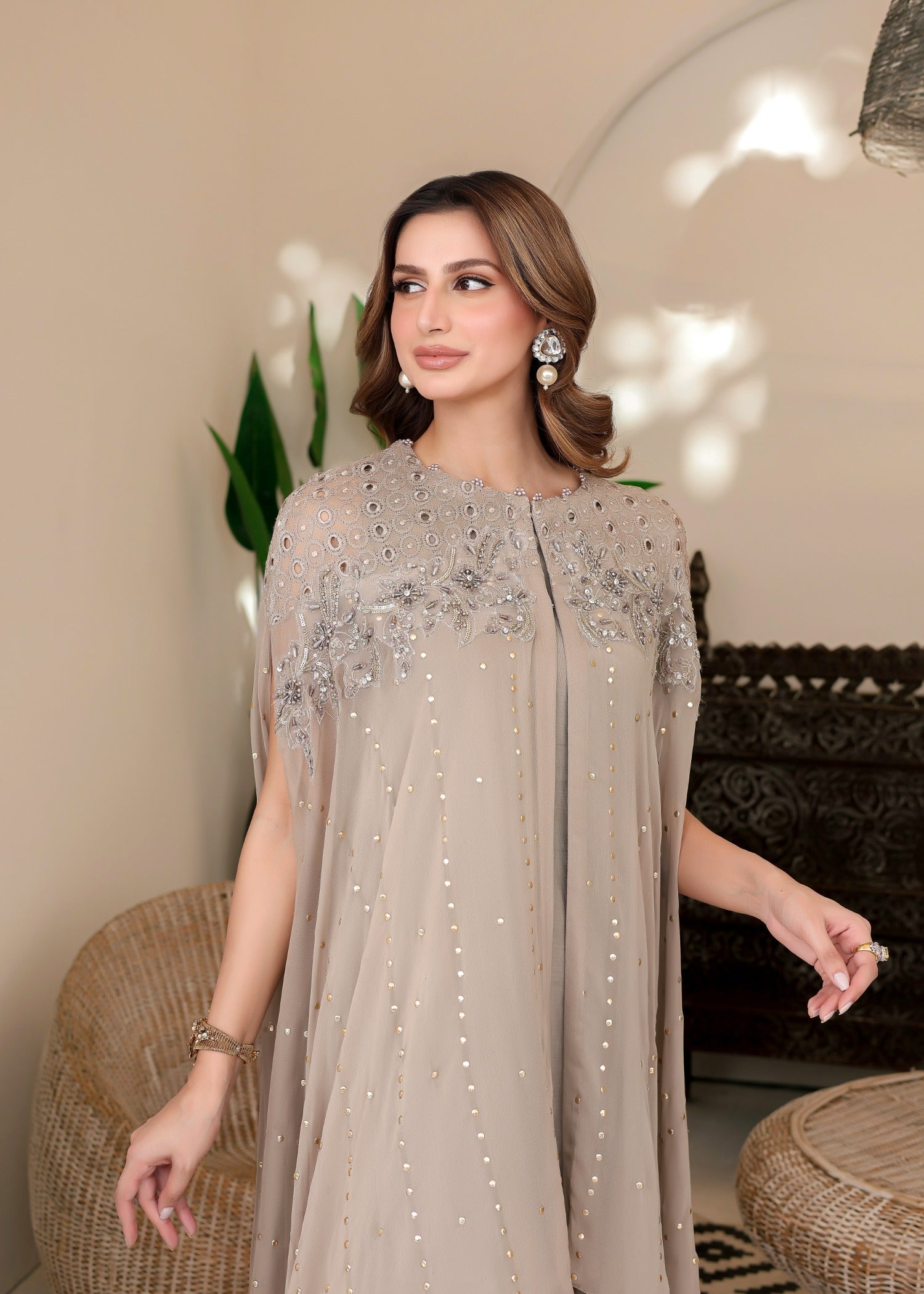 chiffon Gown in Beige