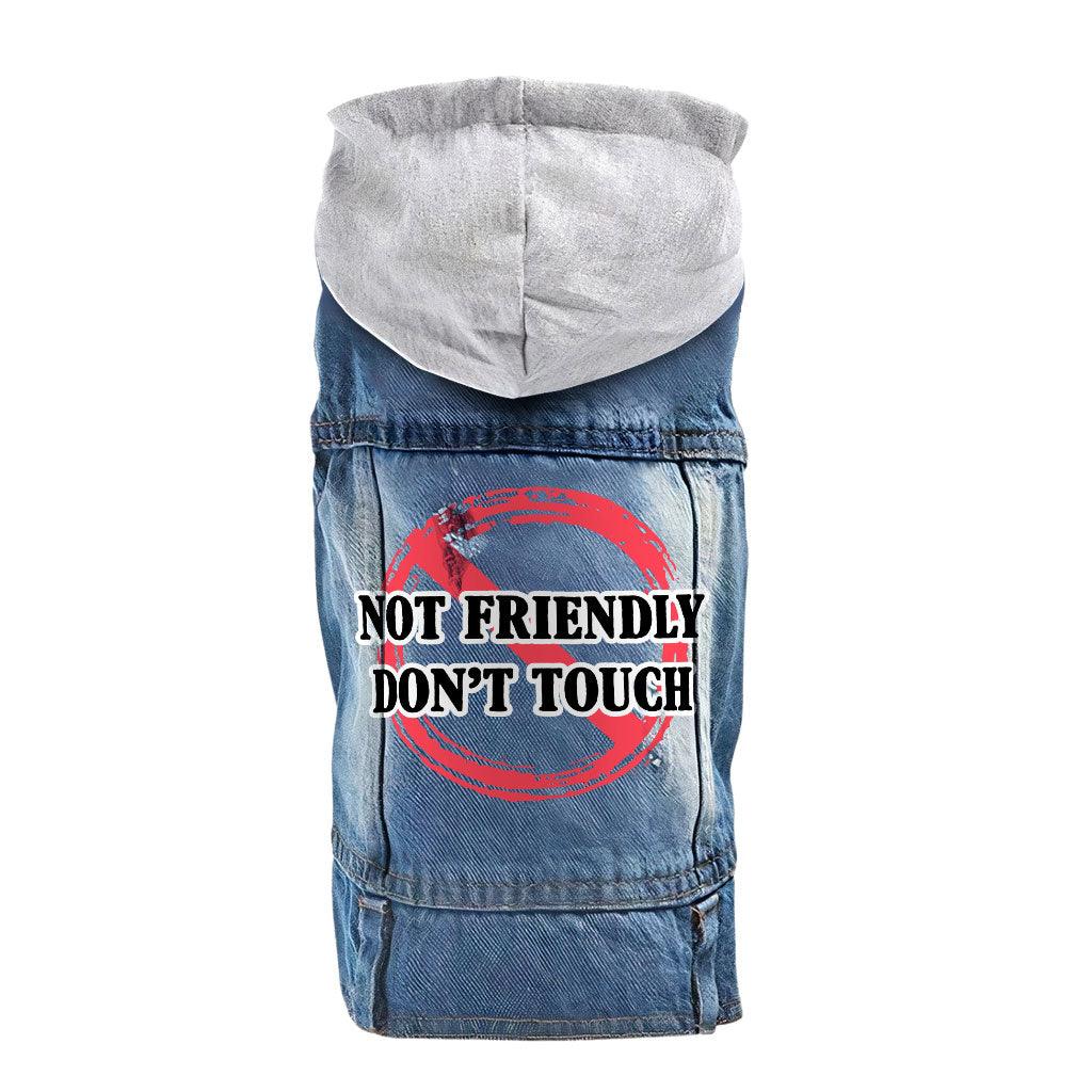 Not Friendly Don't Touch Dog Denim Jacket - Quote Dog Denim Coat - Graphic Dog Clothing