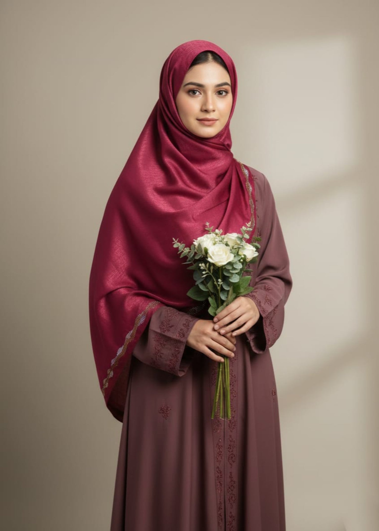 crushed velvet Hijab in Red