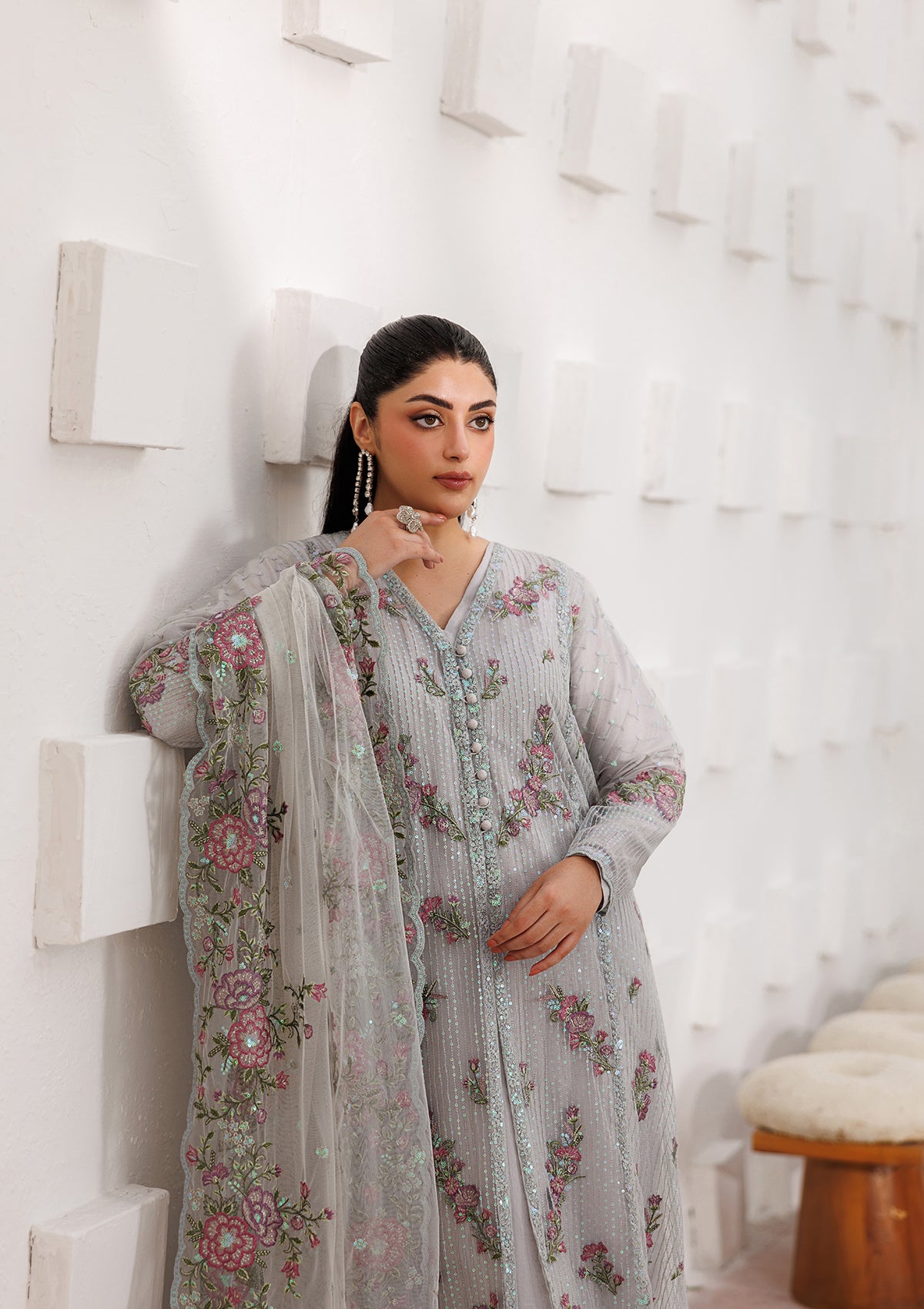 pk raw silk Kurta Set in Ash grey