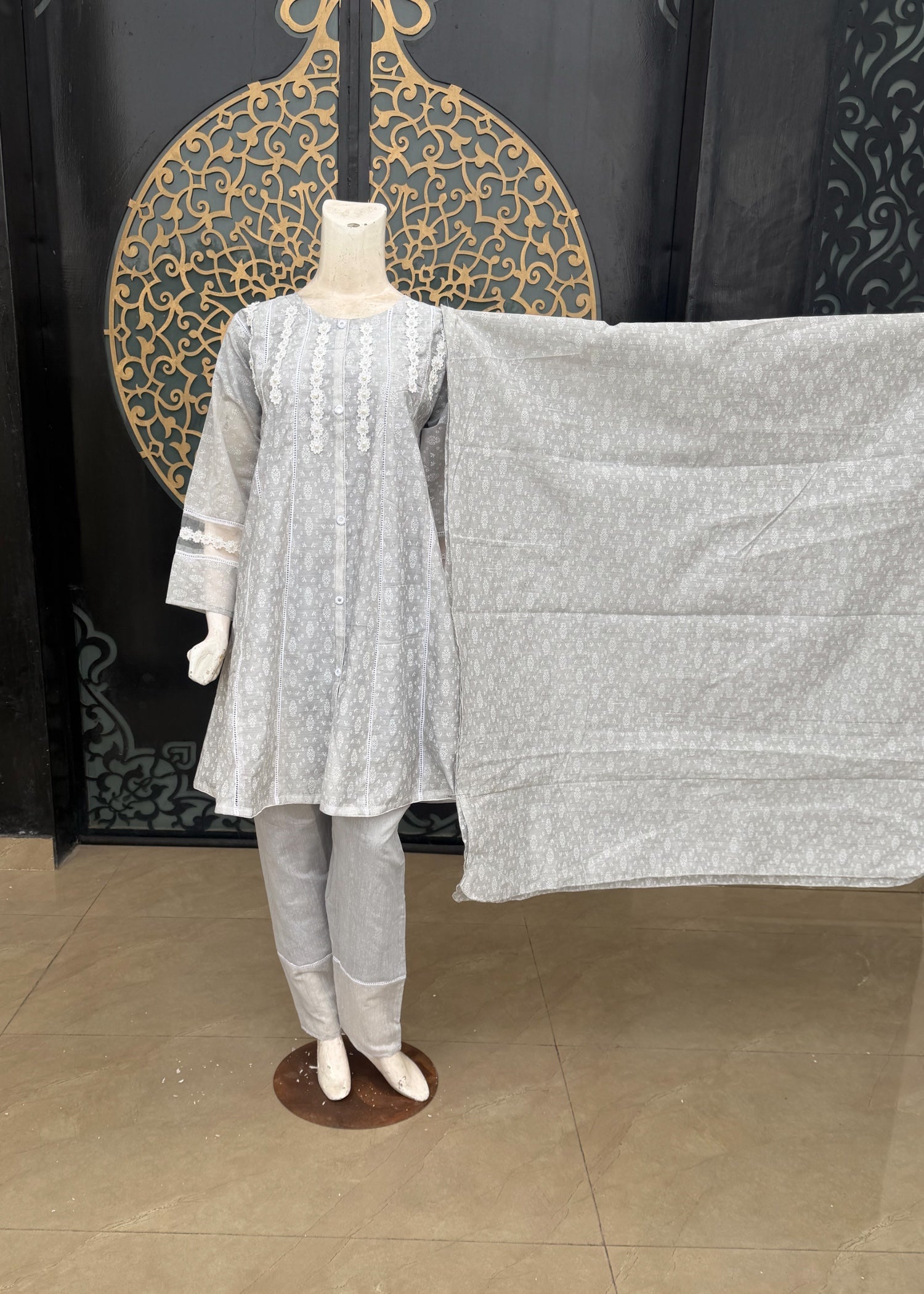 paper lawn Short Frock in Silver