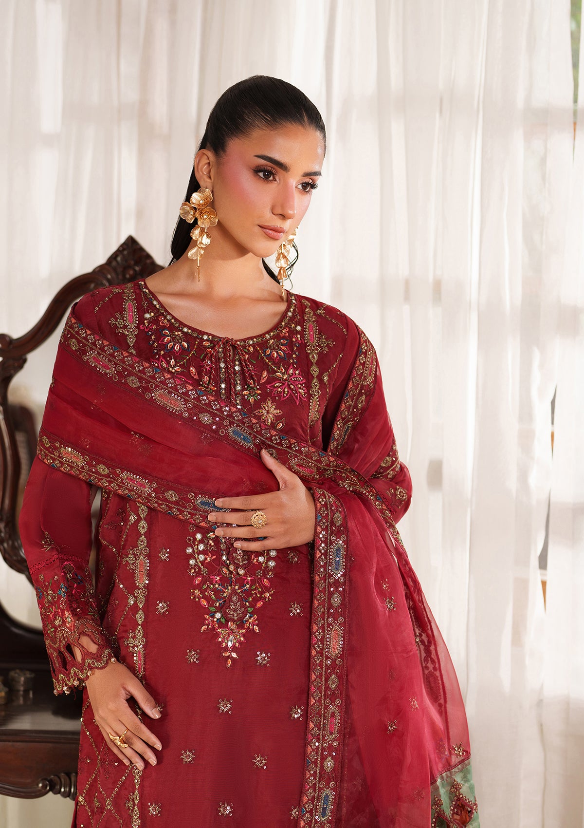 organza Kurta Set in Red