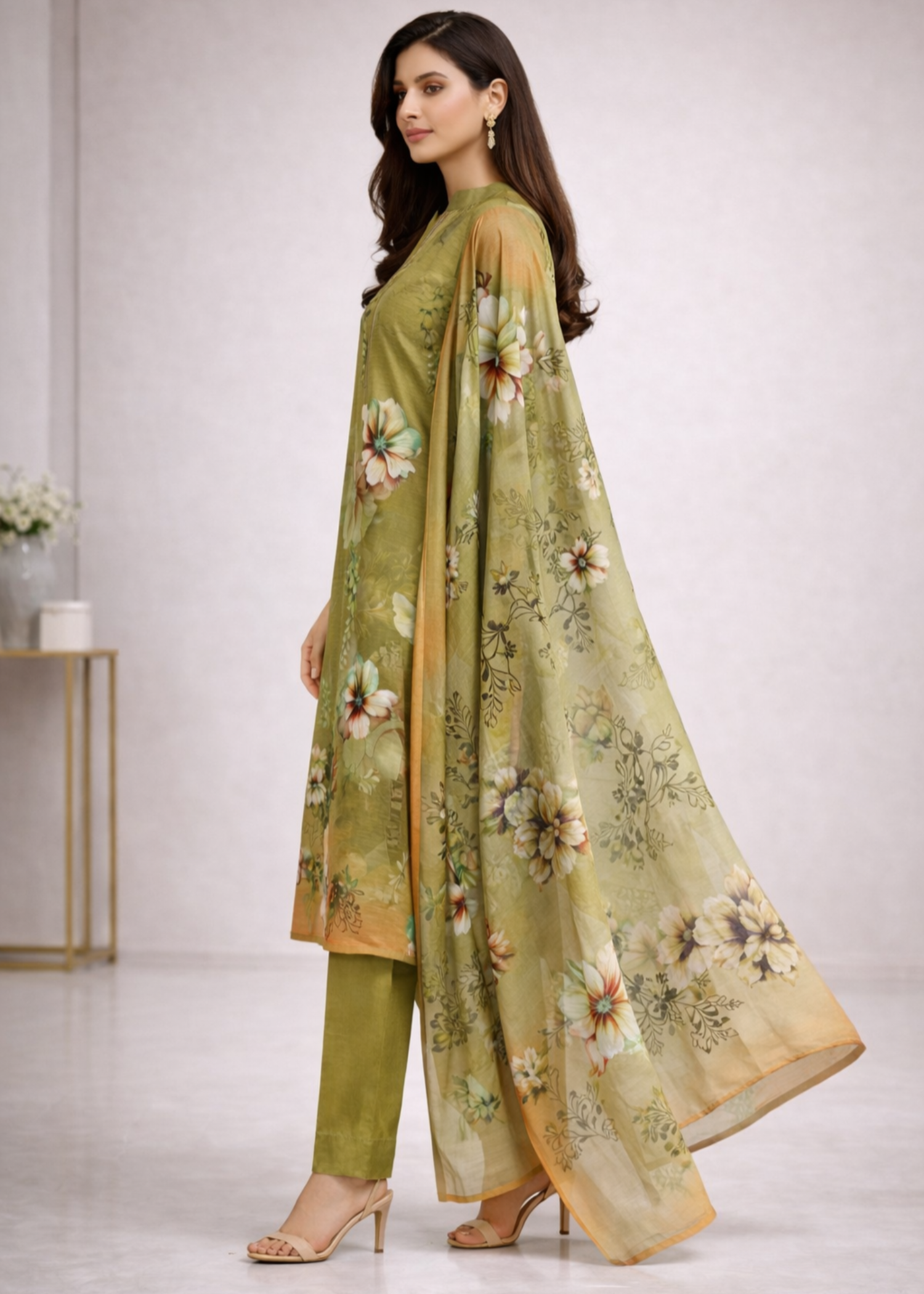 viscose Unstitched in Olive green