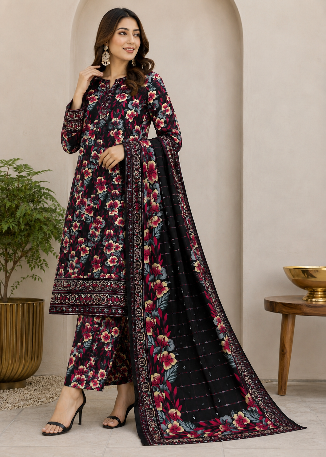 cotton Unstitched in Black, hot pink