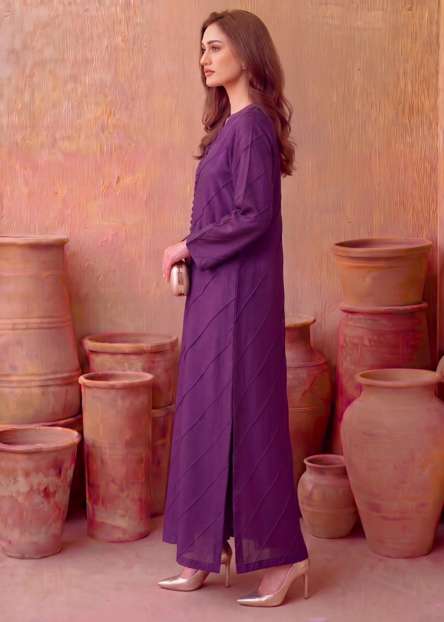 raw silk Kaftan in Purple