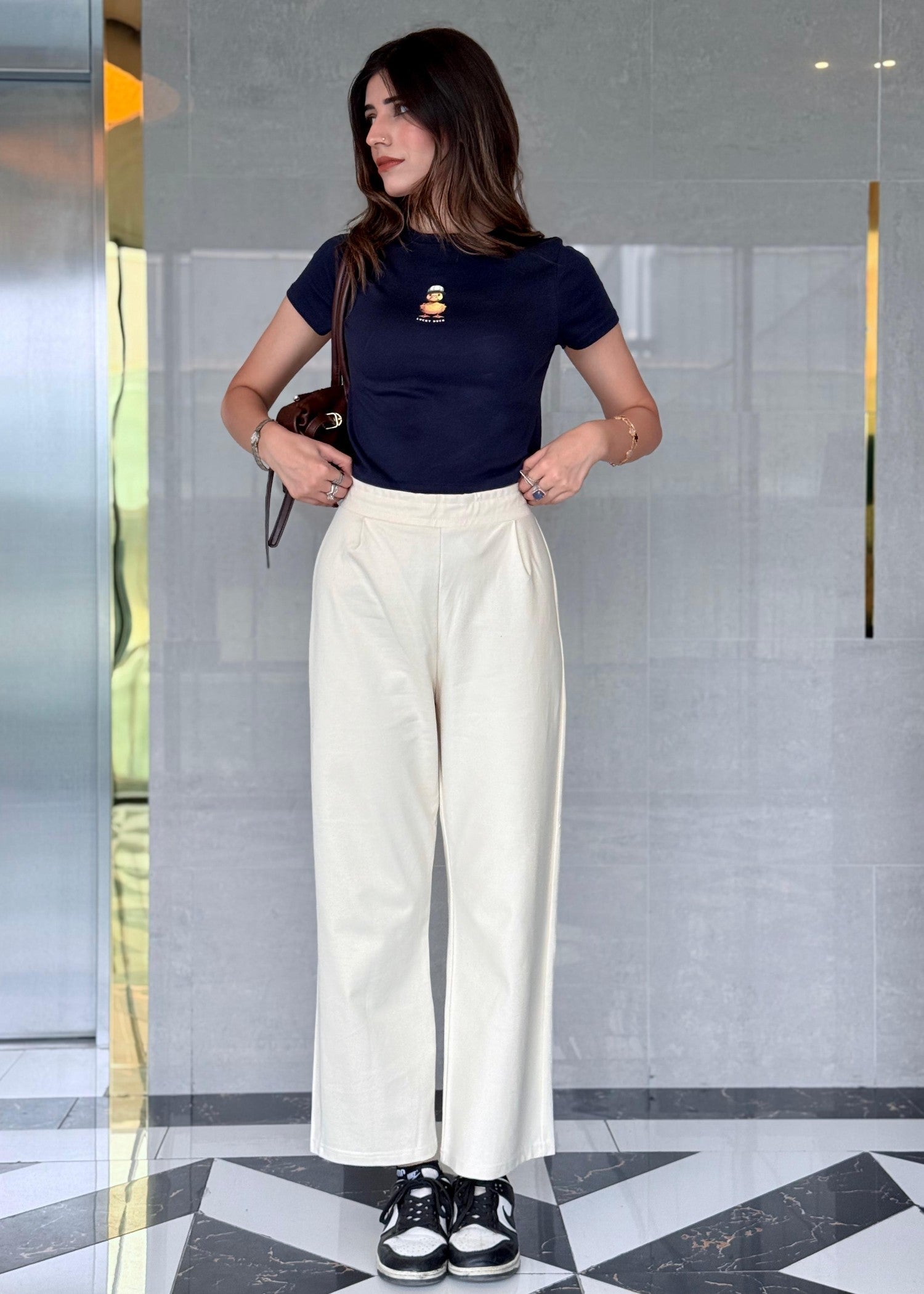 jersey knit Trousers in Off-white