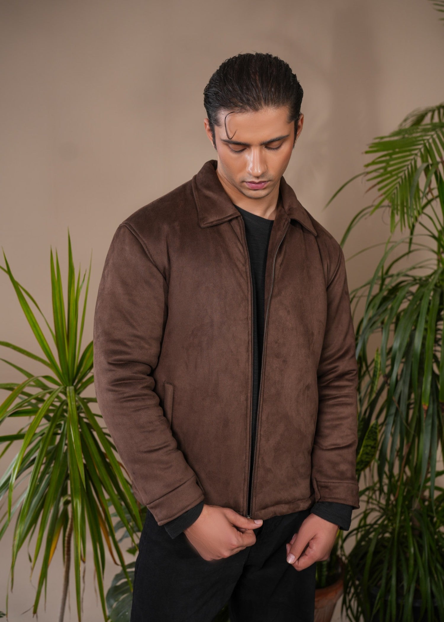 suede leather Jacket in Dark brown