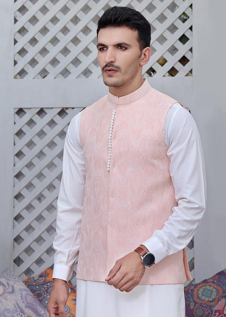 jamawar Waistcoat in Baby pink by The Great Masters (TGM)