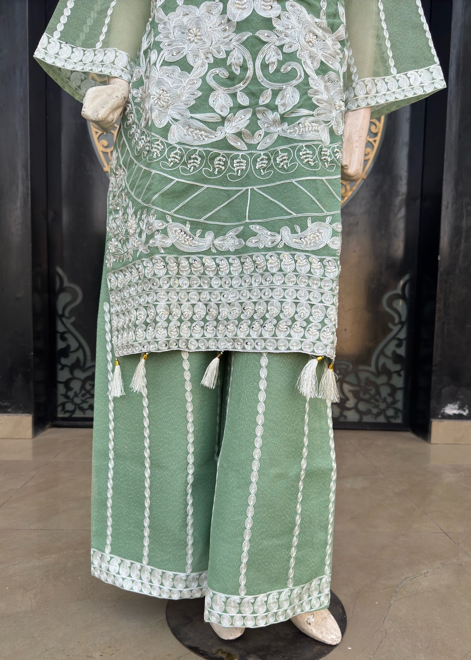 khaddi net Kurta Set in Mint green