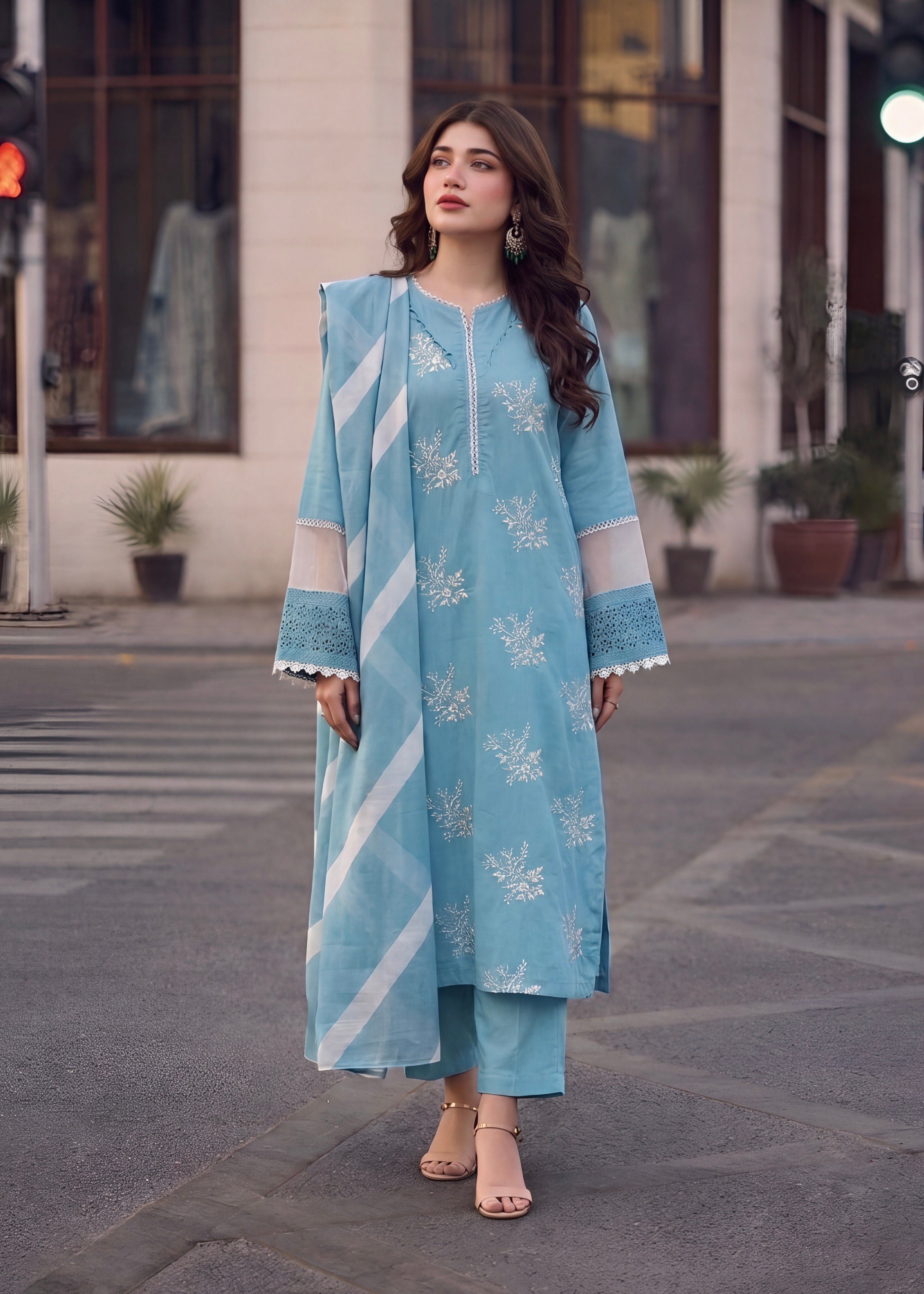 linen Kurta Set in Sky blue