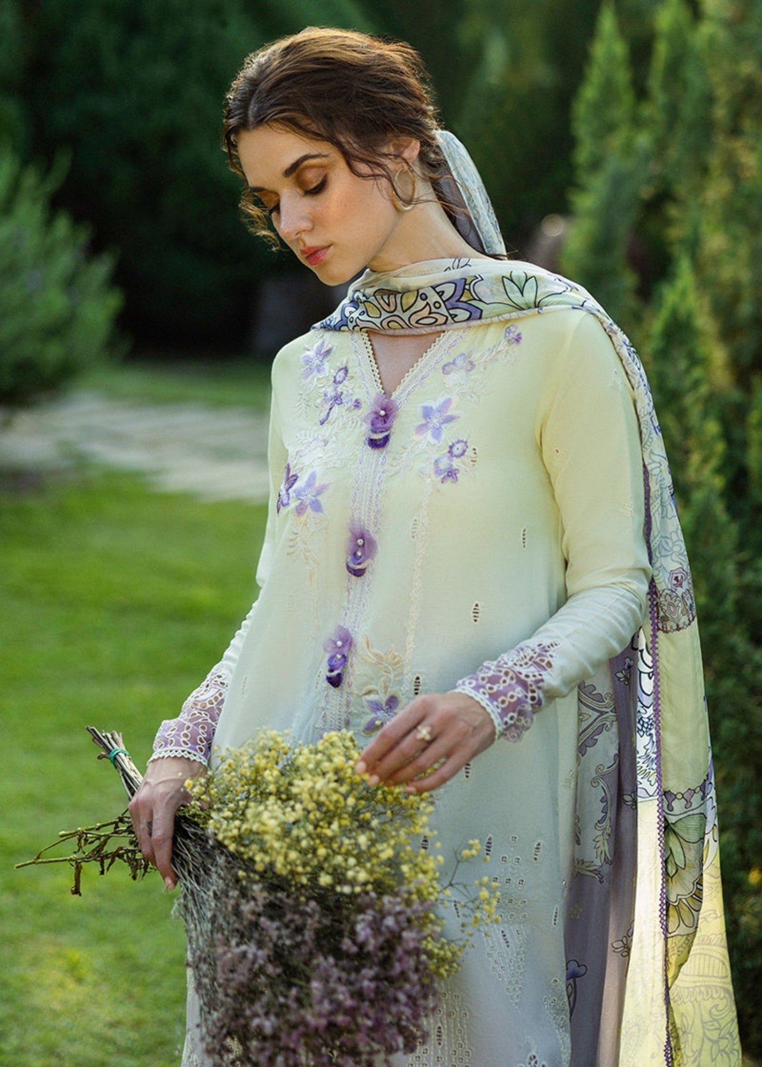lawn Unstitched in Floral white