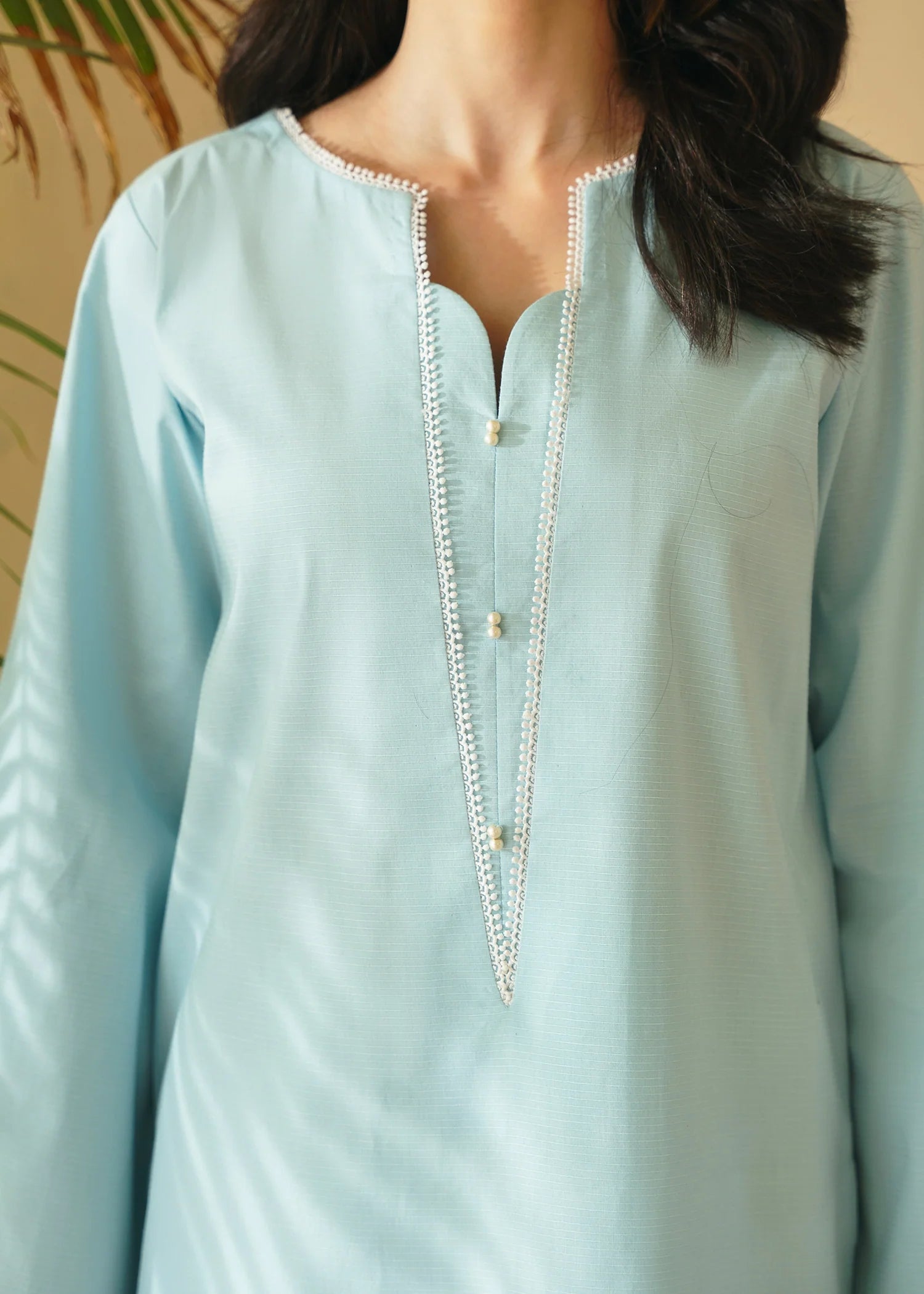 ribbed lawn Kurta Set in Sky blue