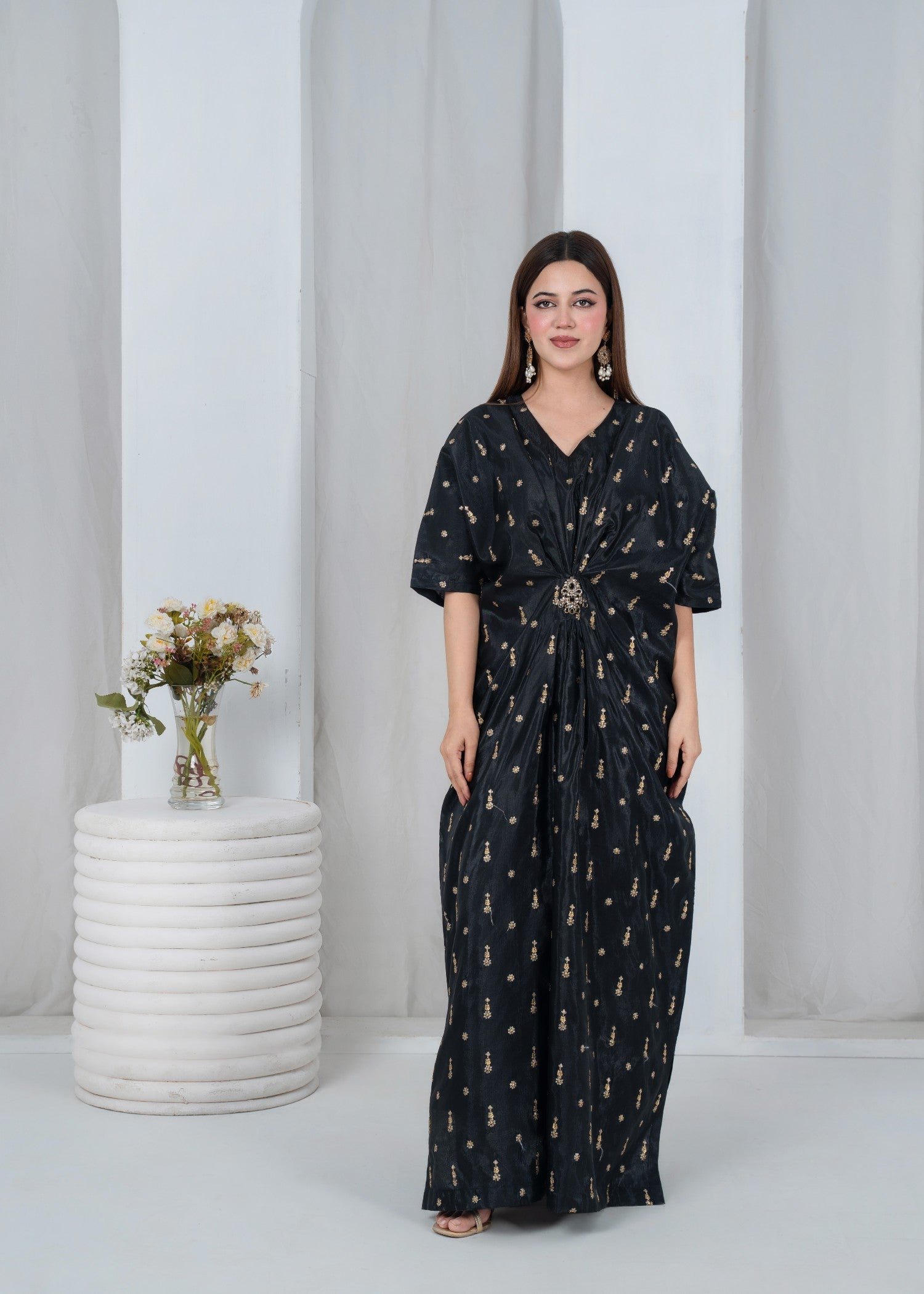 kattan silk Kaftan in Black
