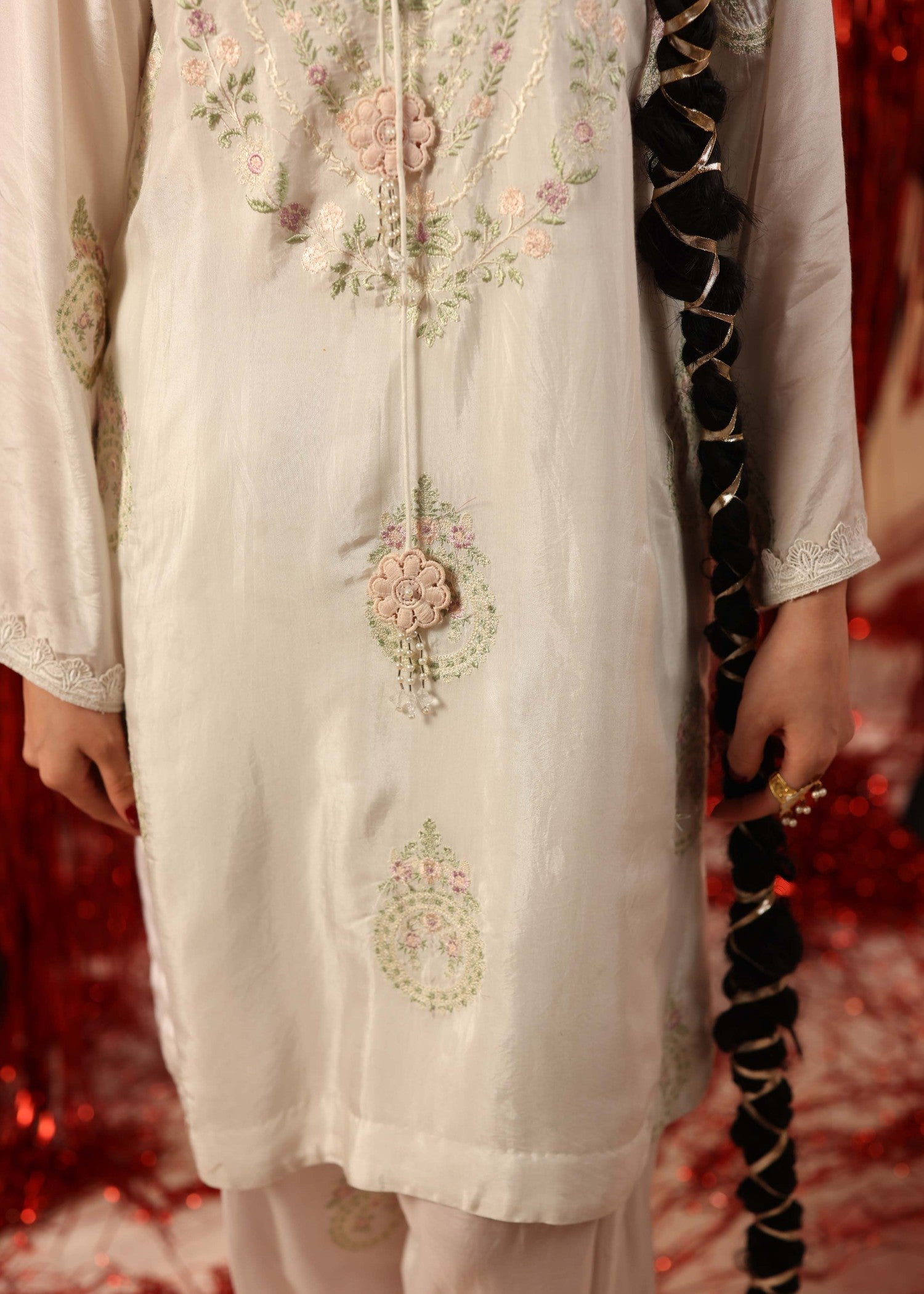 viscose raw silk Kurta Set in White