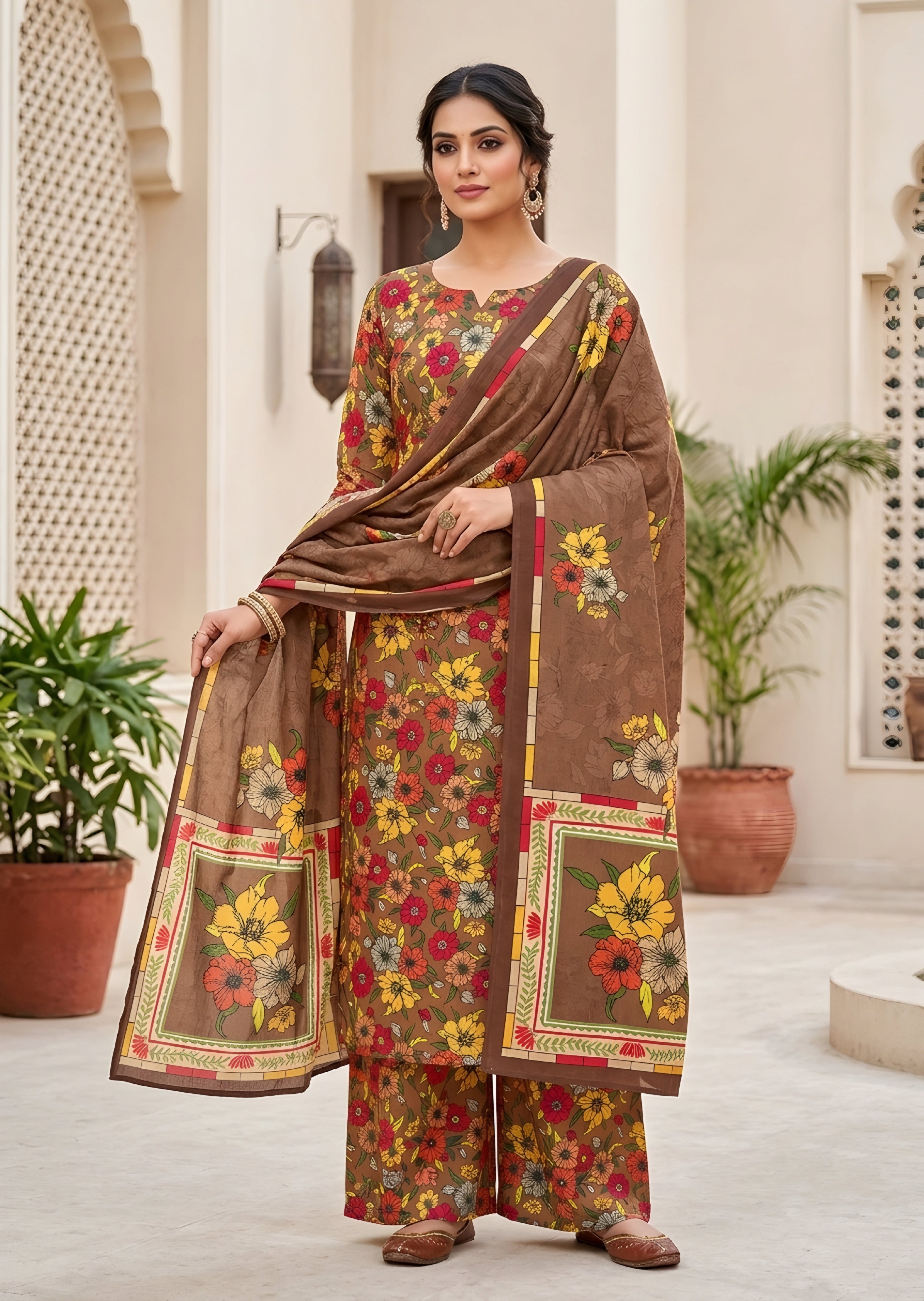 lawn Unstitched in Chocolate brown