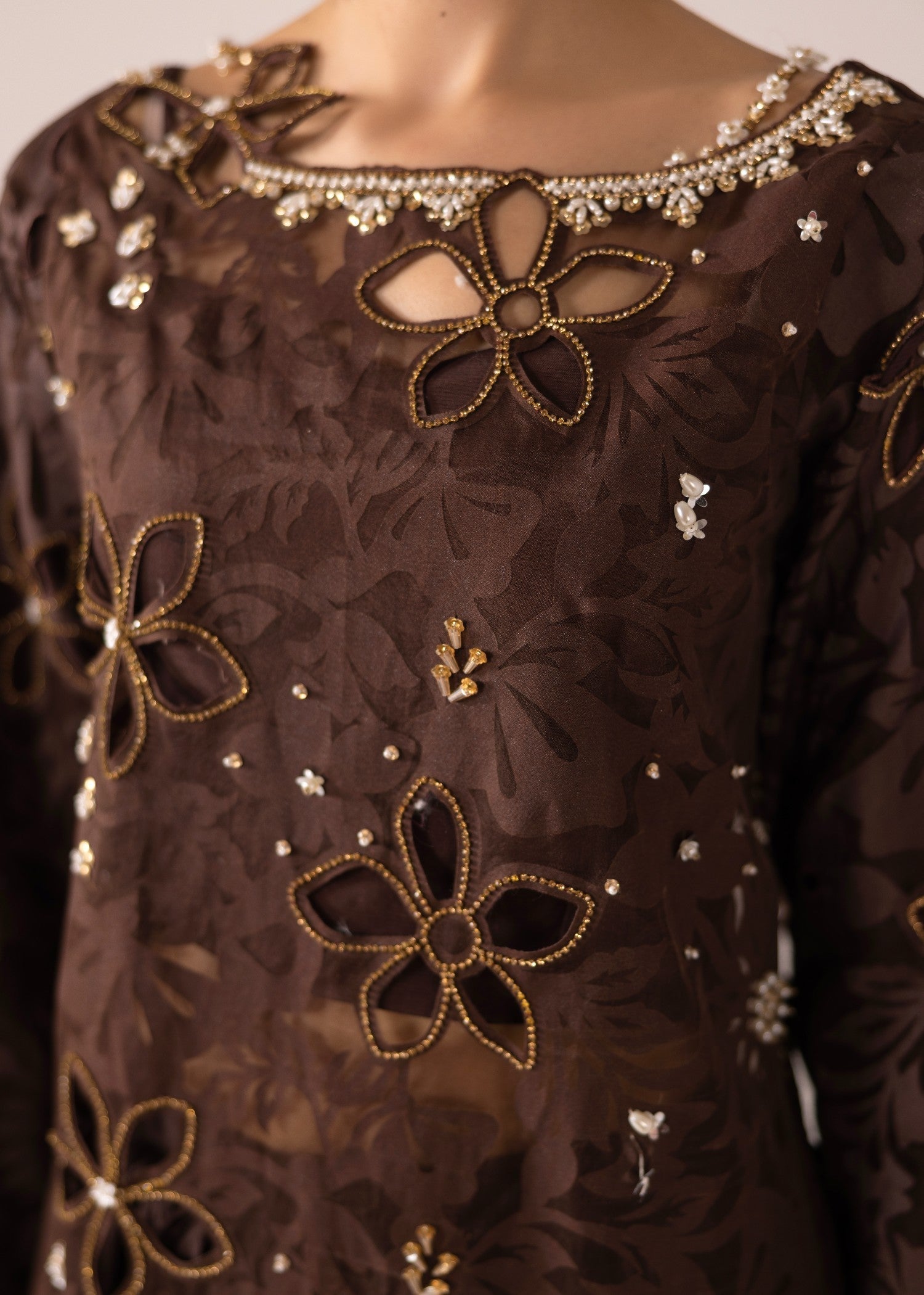 poly organza Sharara in Brunette brown