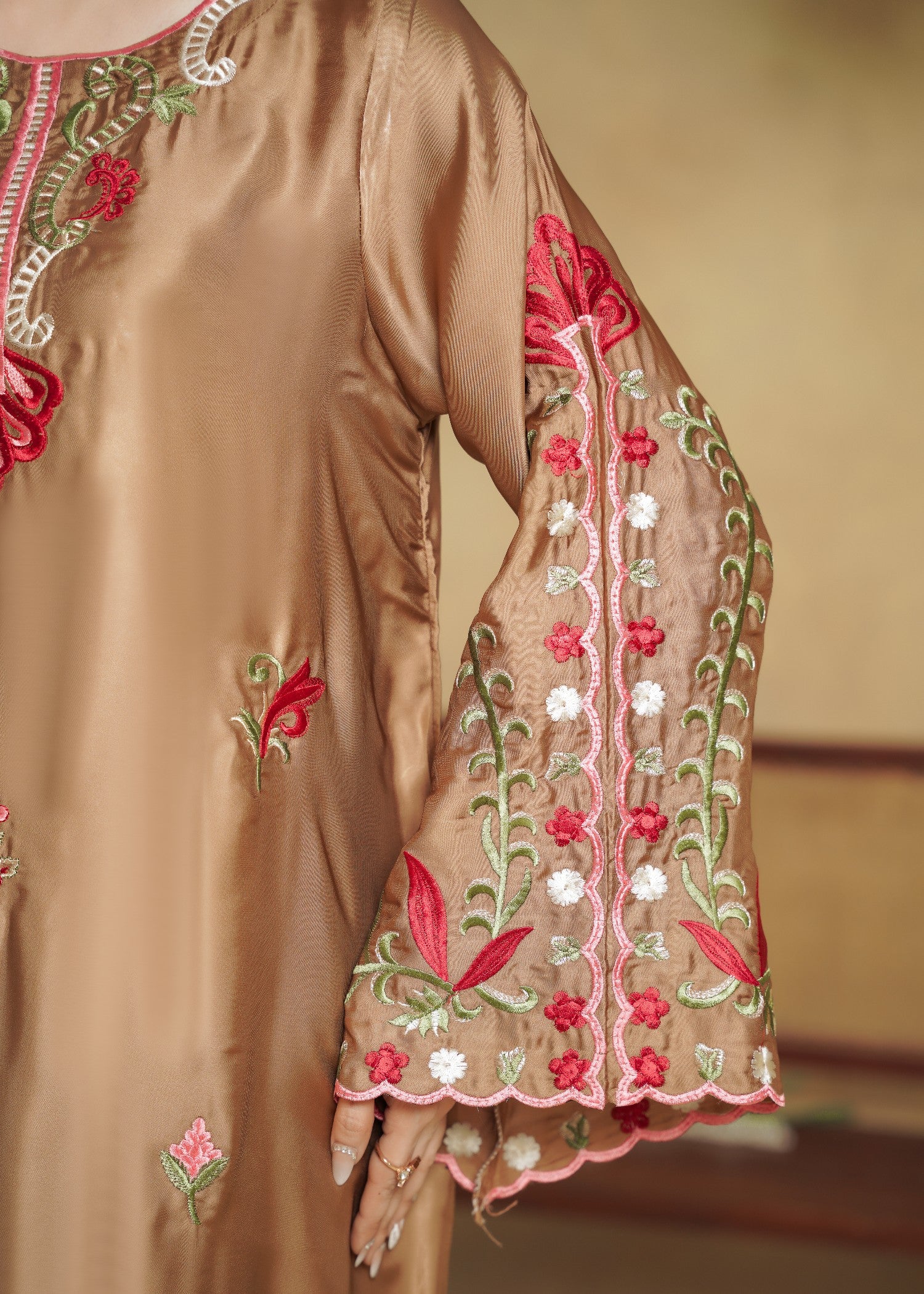silk Kaftan in Camel brown