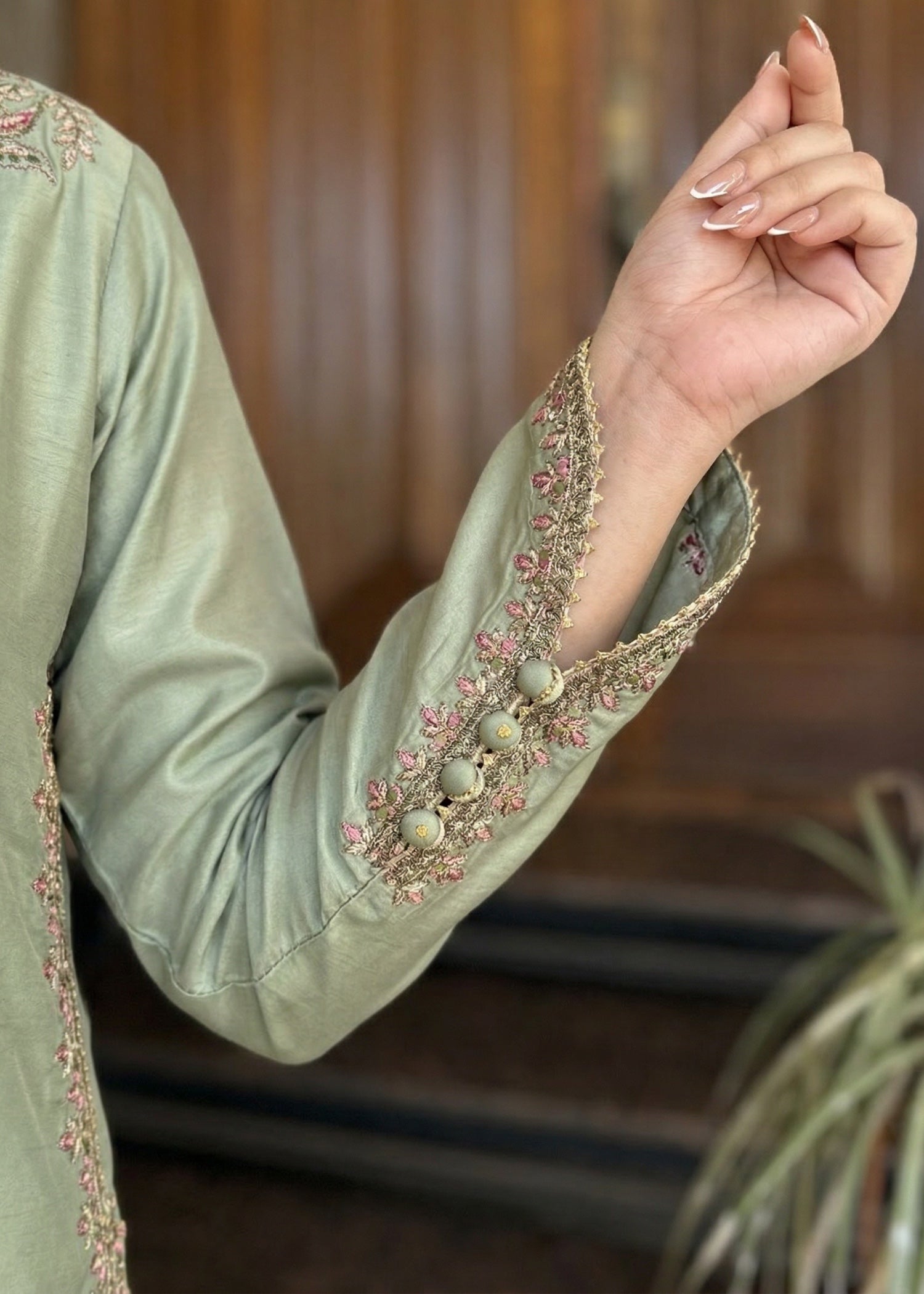 silk Kurta Set in Pastel green