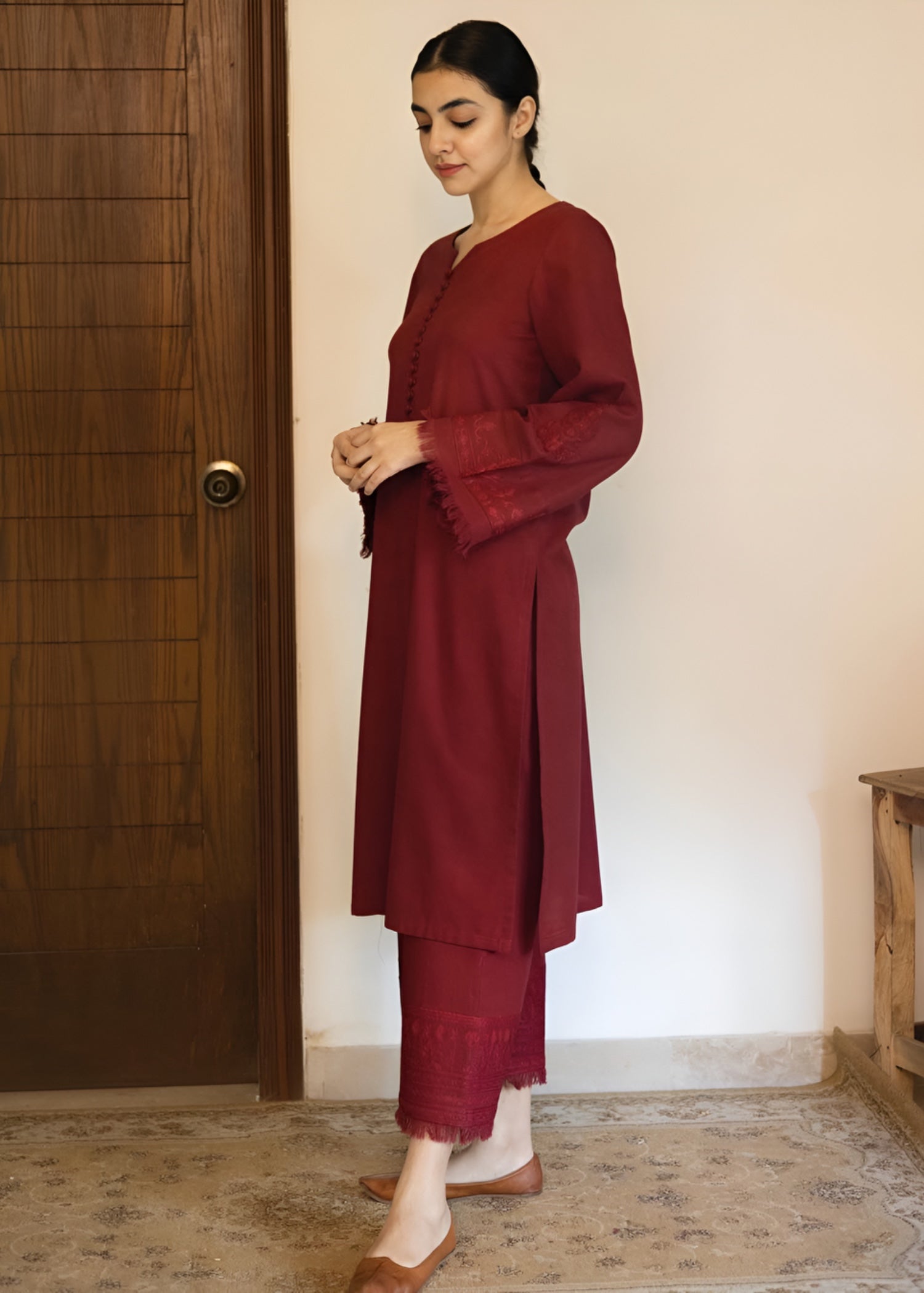 cotton viscose Kurta Set in Maroon