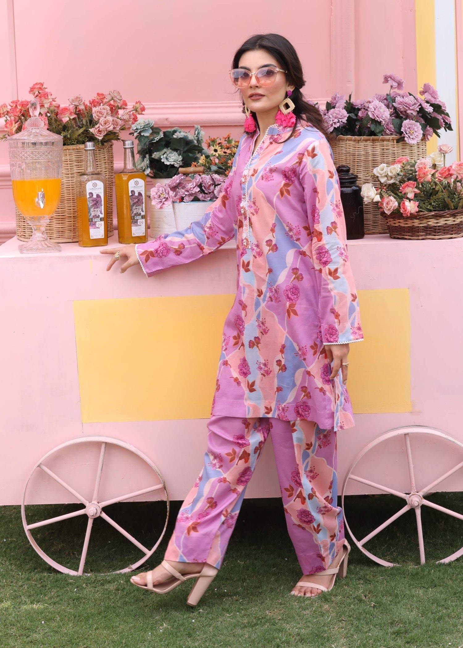 silk finish lawn Co Ord Sets in Bubblegum pink